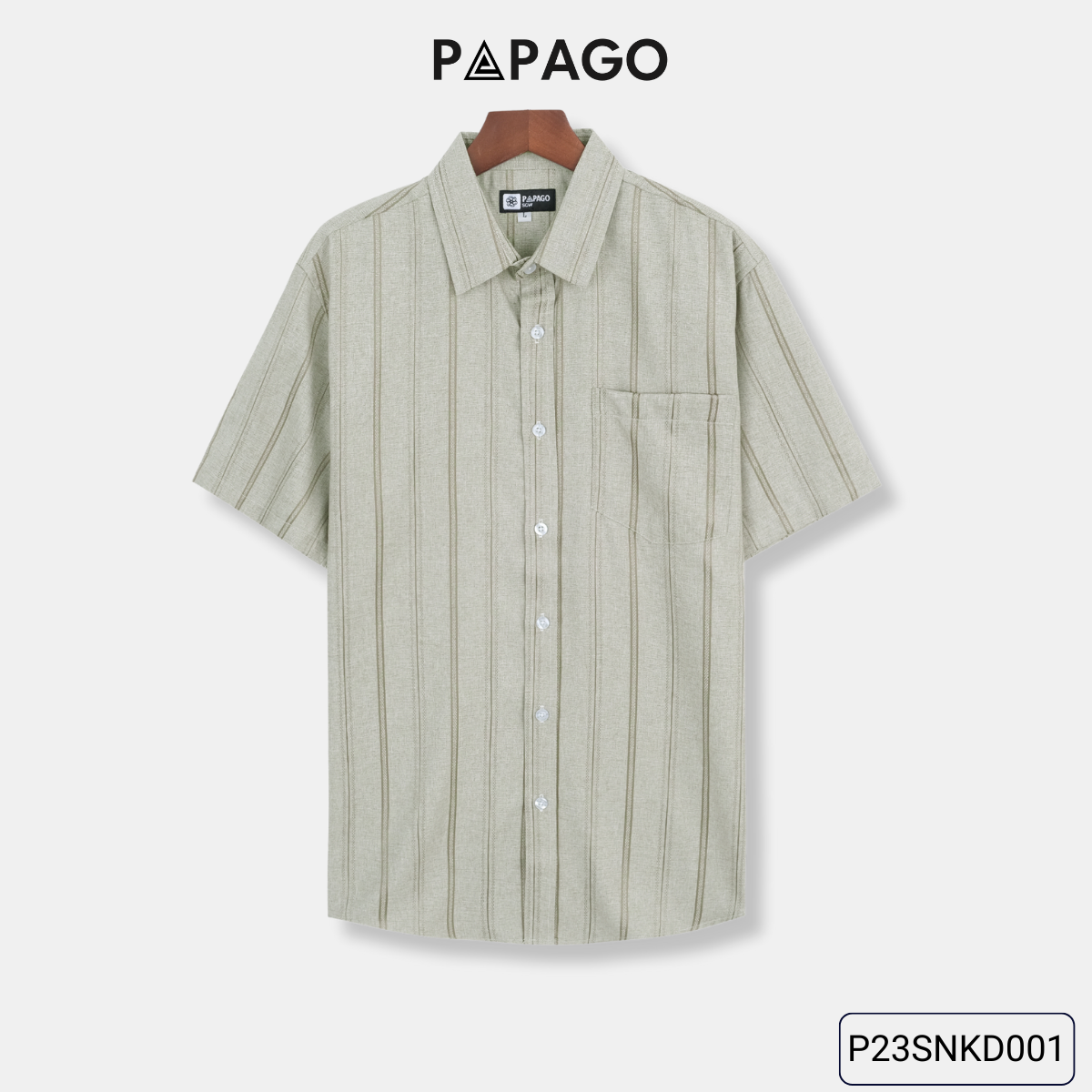 Áo sơ mi nam trung niên PAPAGO tay ngắn lai bầu vải xô đũi mềm mịn cao cấp kẻ sọc - P23SNKD001_thumbnail_13
