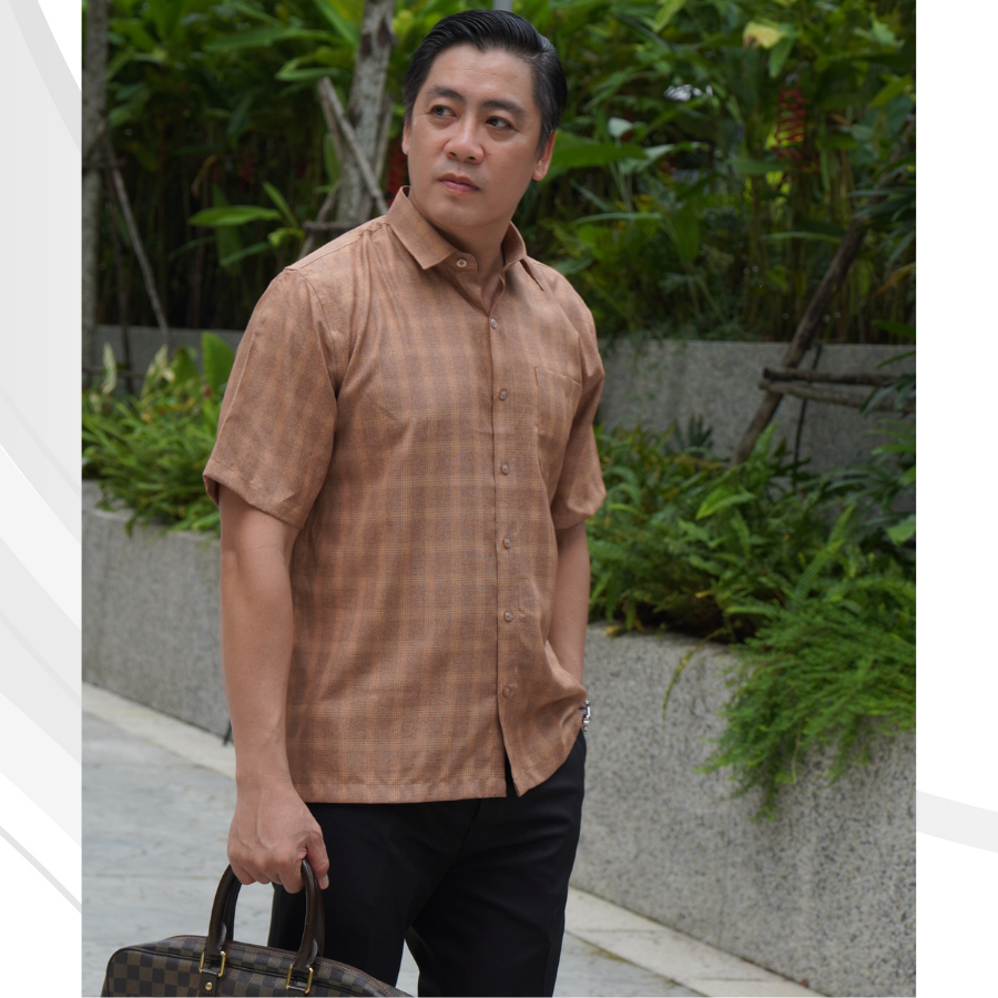 Áo sơ mi nam trung niên PAPAGO tay ngắn lai ngang sọc caro vải xô đũi - P23SNCR002_thumbnail_5