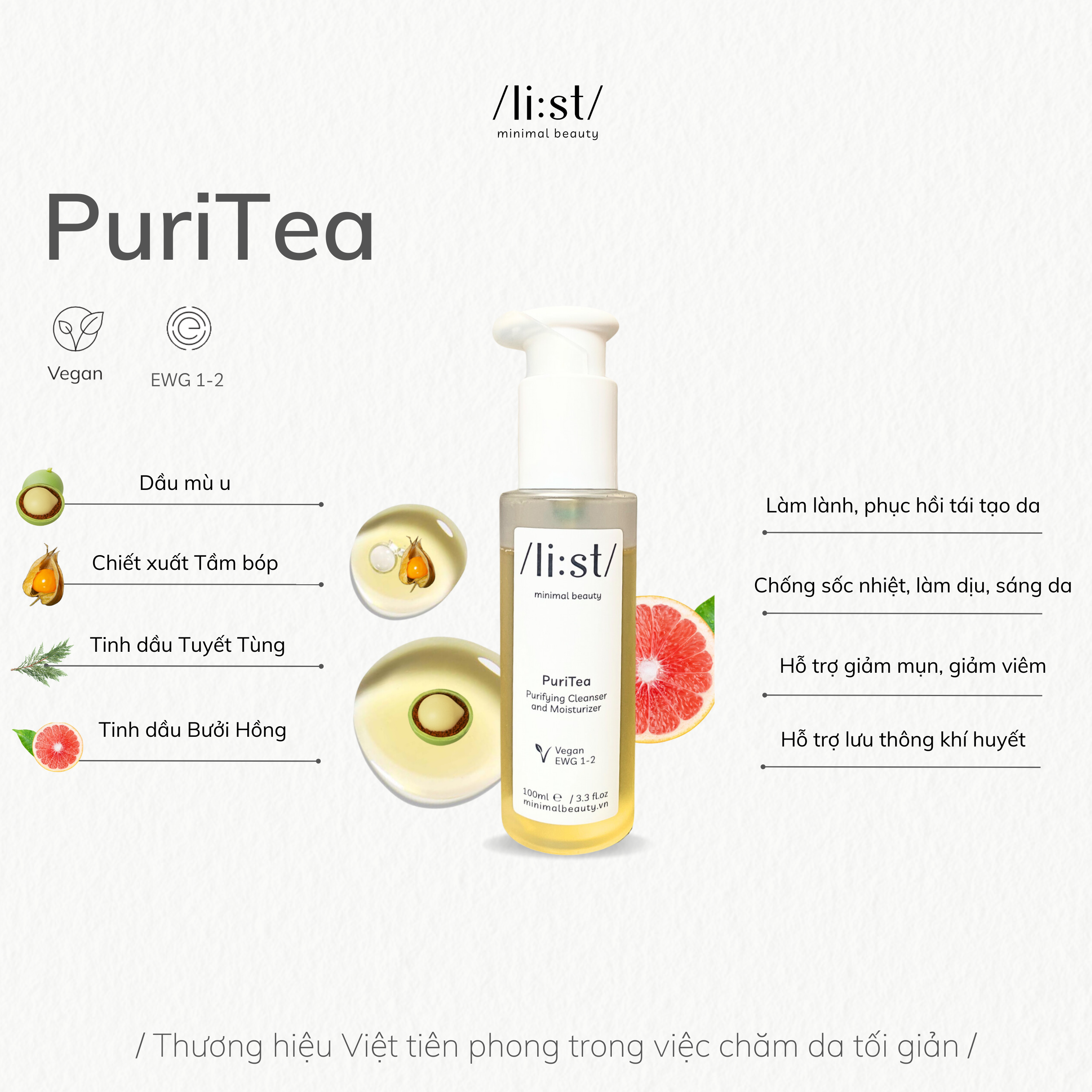 Bộ Đôi Chăm Da Tối Giản Li:st Dưỡng Da, Phục Hồi Và Cân Bằng Da Trà Rửa Mặt PuriTea 100ml, Serum SereniTea 30ml_thumbnail_2