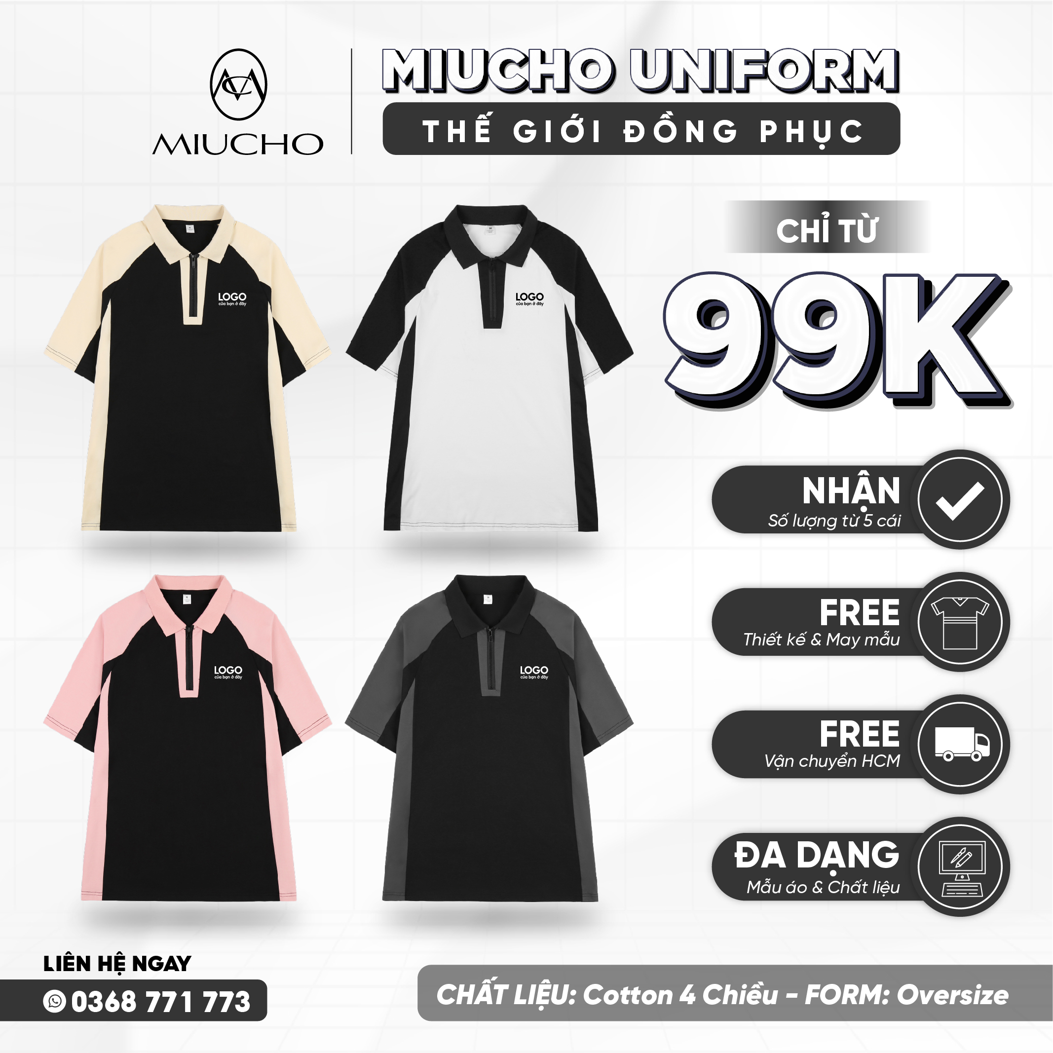 Áo polo nữ trơn phối khoá form rộng PLPKT01 Miucho_thumbnail_1