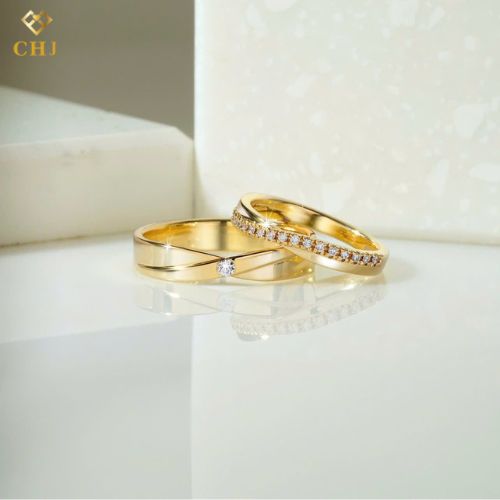 Cặp Nhẫn Cưới Kim Cương Vàng 14K CHJ526