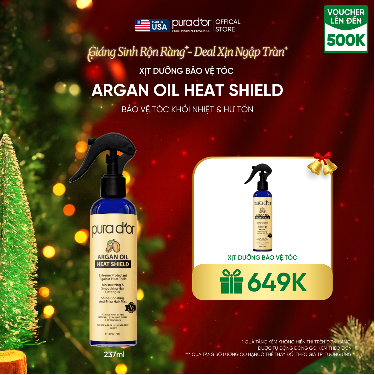 Xịt Dưỡng Giúp Bảo Vệ Tóc Khỏi Nhiệt Pura D'or Argan Oil Heat Shield Chiết Xuất Thiên Nhiên 237ml