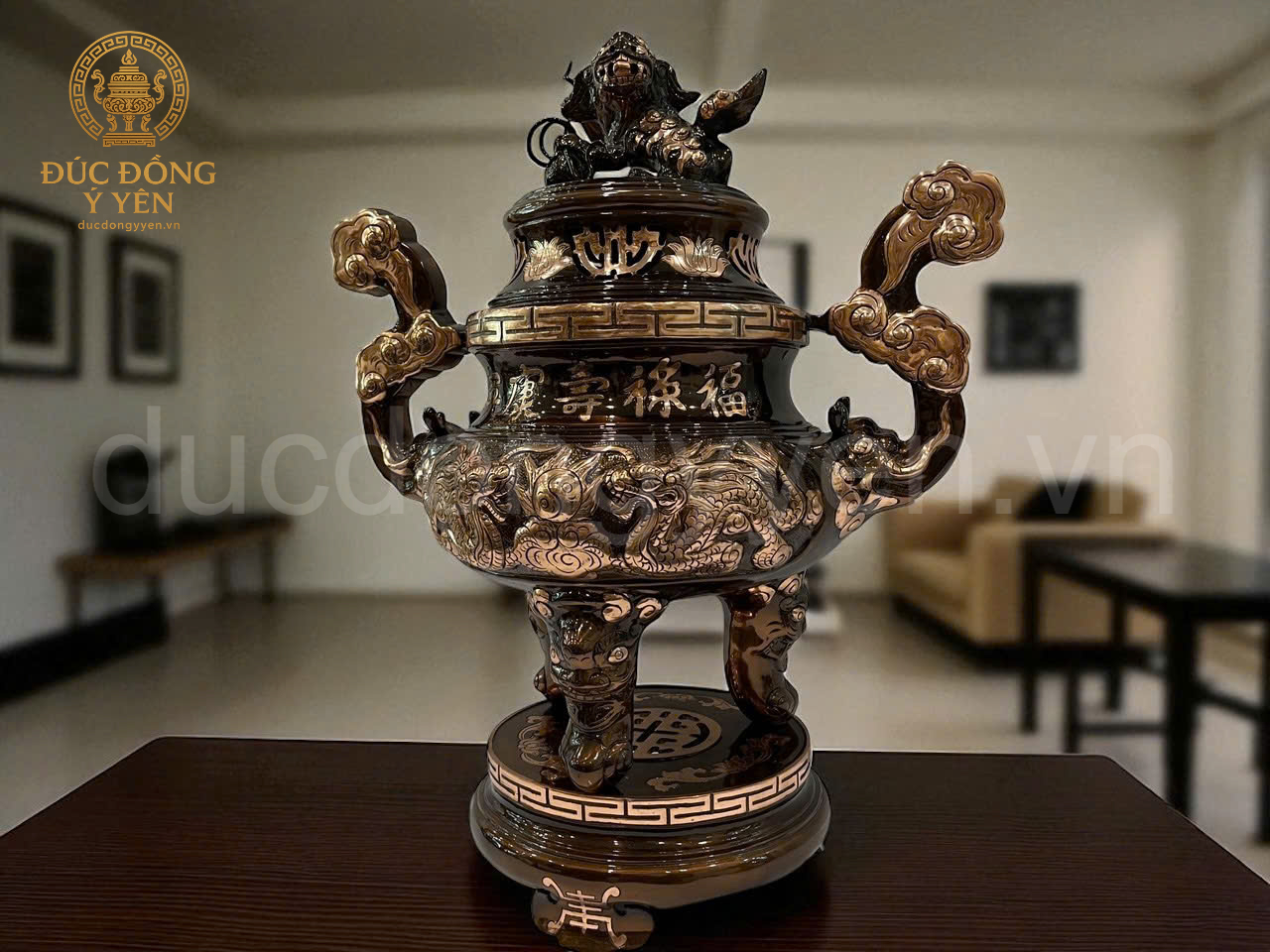 Bộ đỉnh thờ ngũ sự  đúc đồng đỏ cạo màu_thumbnail_1