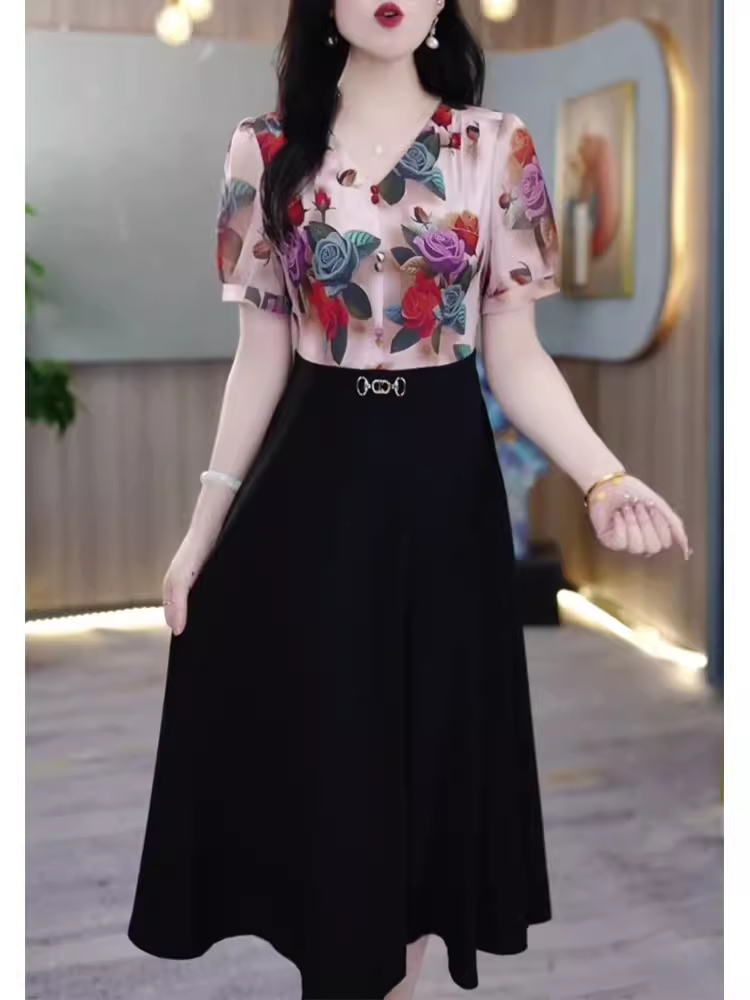 14787-Đầm xòe đen phối thân áo in hoa 3D (thun lụa phối voan in) 14787_thumbnail_0