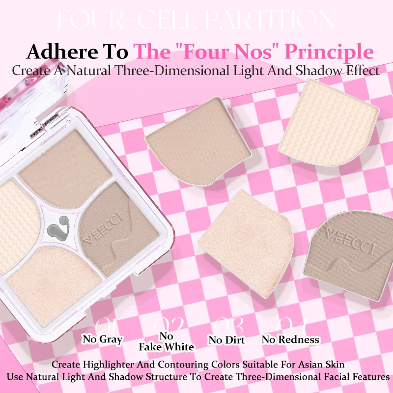 [VEECCI] Bảng phấn tạo khối Veecci 4 ô kẻ caro hồng_thumbnail_2