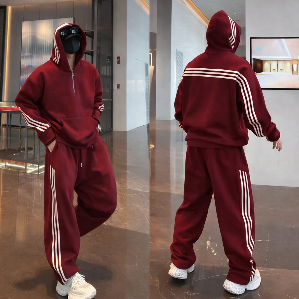 SET HOODIE CROSS RIMBERIO - Streetwear Cực Cháy, Form Rộng Cực Chất KẺ SỌC 3 MÀU phong cách Hàn Quốc