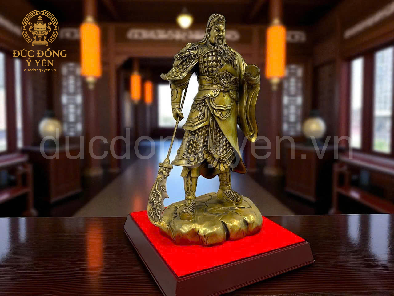 Tượng quan công đứng cầm đao và thoải vàng  bằng đồng cao 39cm _thumbnail_2