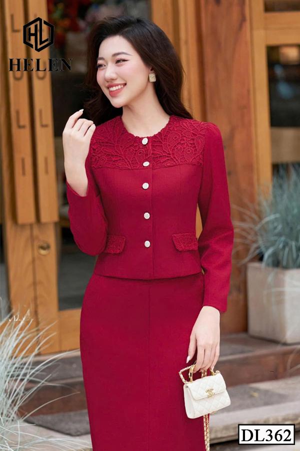 Đầm ôm đỏ giả sét phối ren DL362