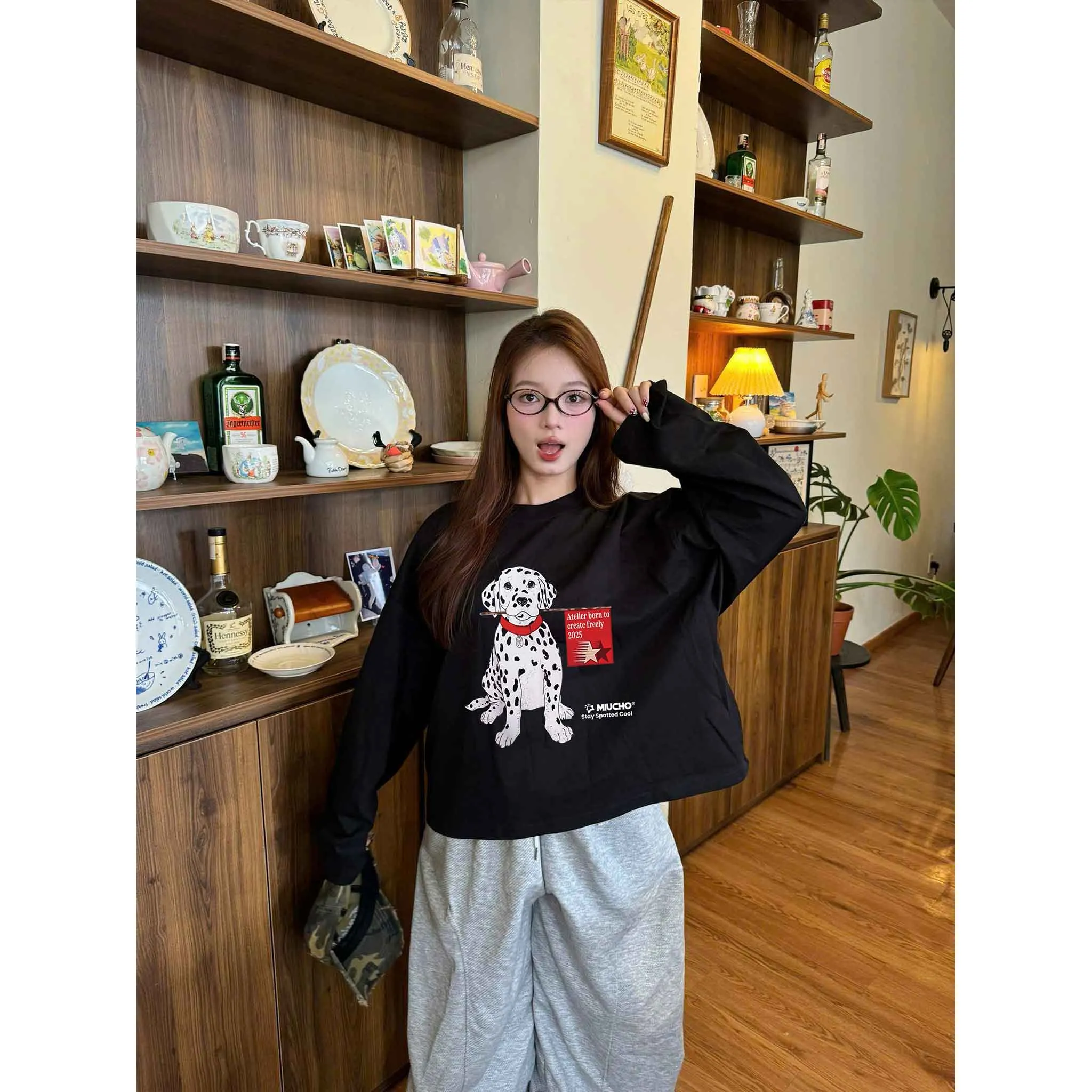 Áo thun boxy tay dài họa tiết hoạt hình 2638 Miucho vải cotton thoáng mát cổ tròn đứng form_thumbnail_2