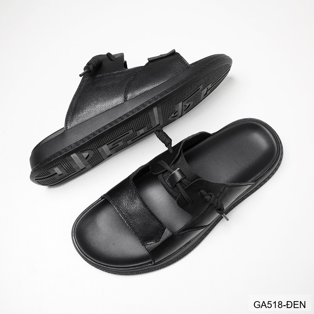 GA518 - Dép xỏ ngón nam da bò đế cao su phong cách trẻ trung màu đen
