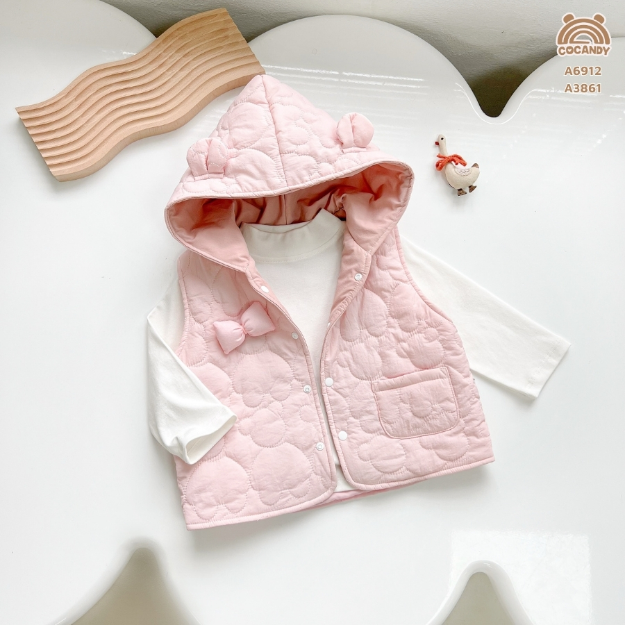 Áo gile HỒNG có mũ tai gấu