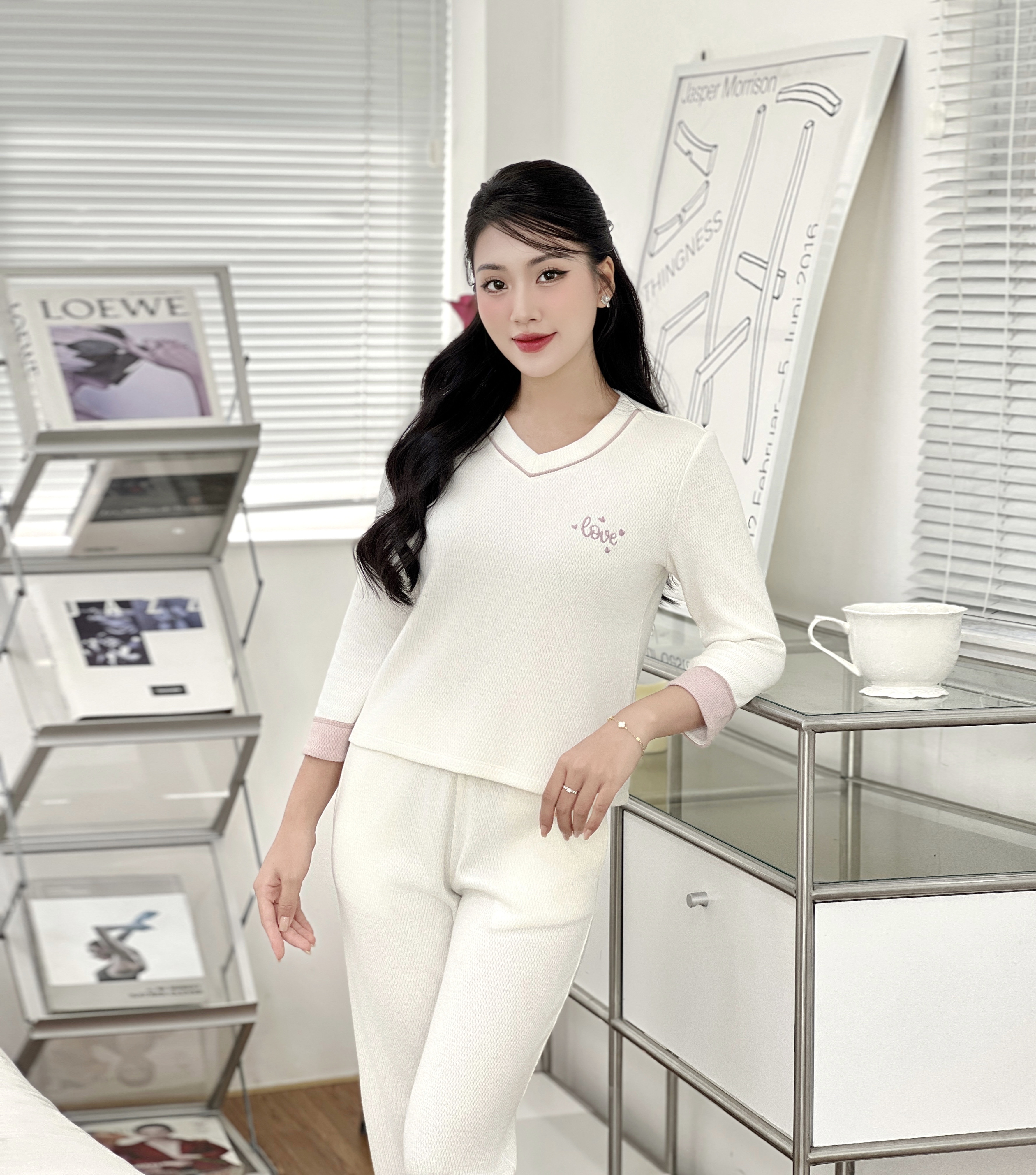 SET BỘ LEN THU ĐÔNG DÀI TAY THÊU CHỮ CHẤT LEN COTTON MỀM MẠI LÊN DÁNG ĐẸP BỘ MẶC NHÀ CỔ V CHẤT ẤM..._thumbnail_1