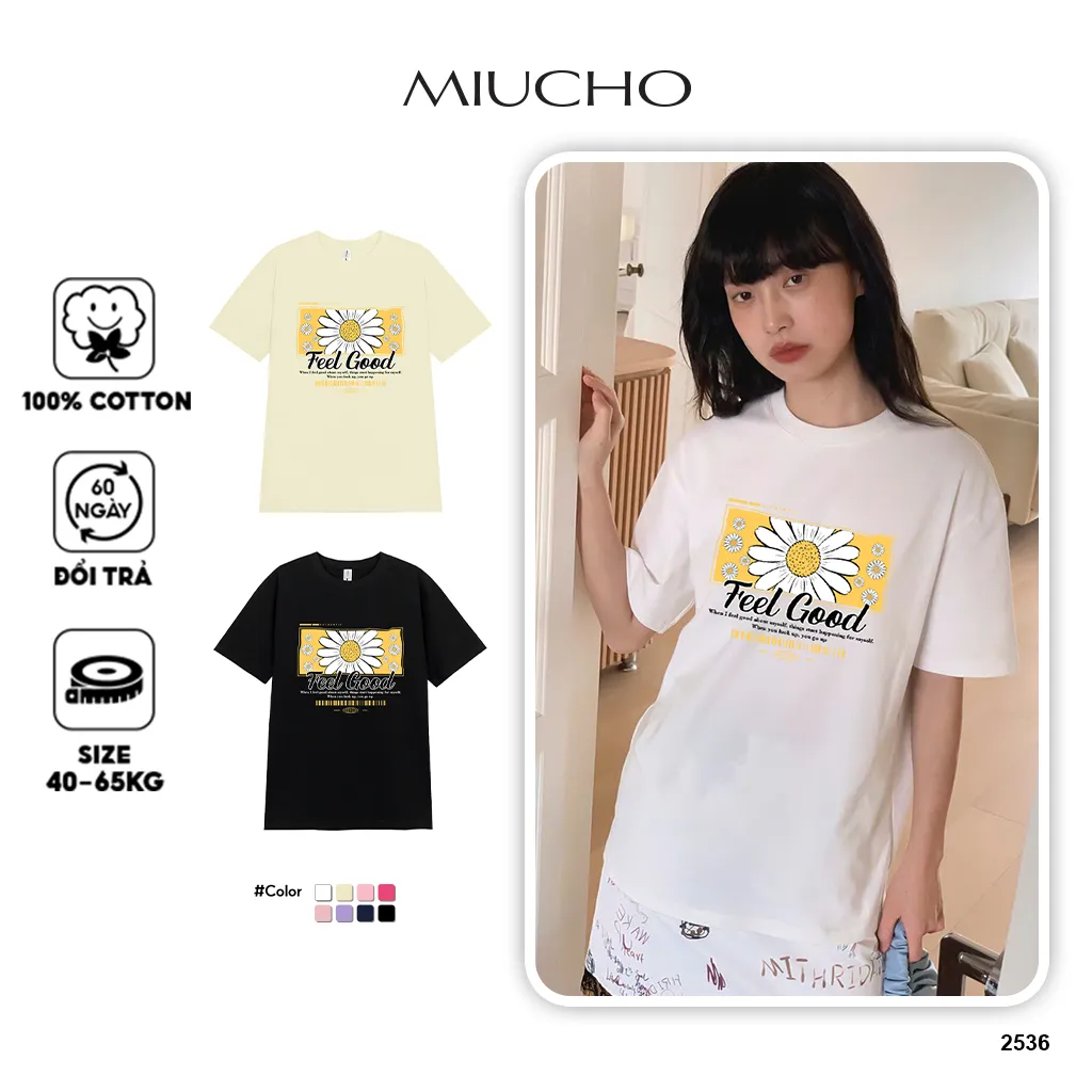 Áo thun nữ form vừa Feel Good 2536 Miucho Chic tay ngắn cổ tròn vải cotton cao cấp thoáng mát in mix
