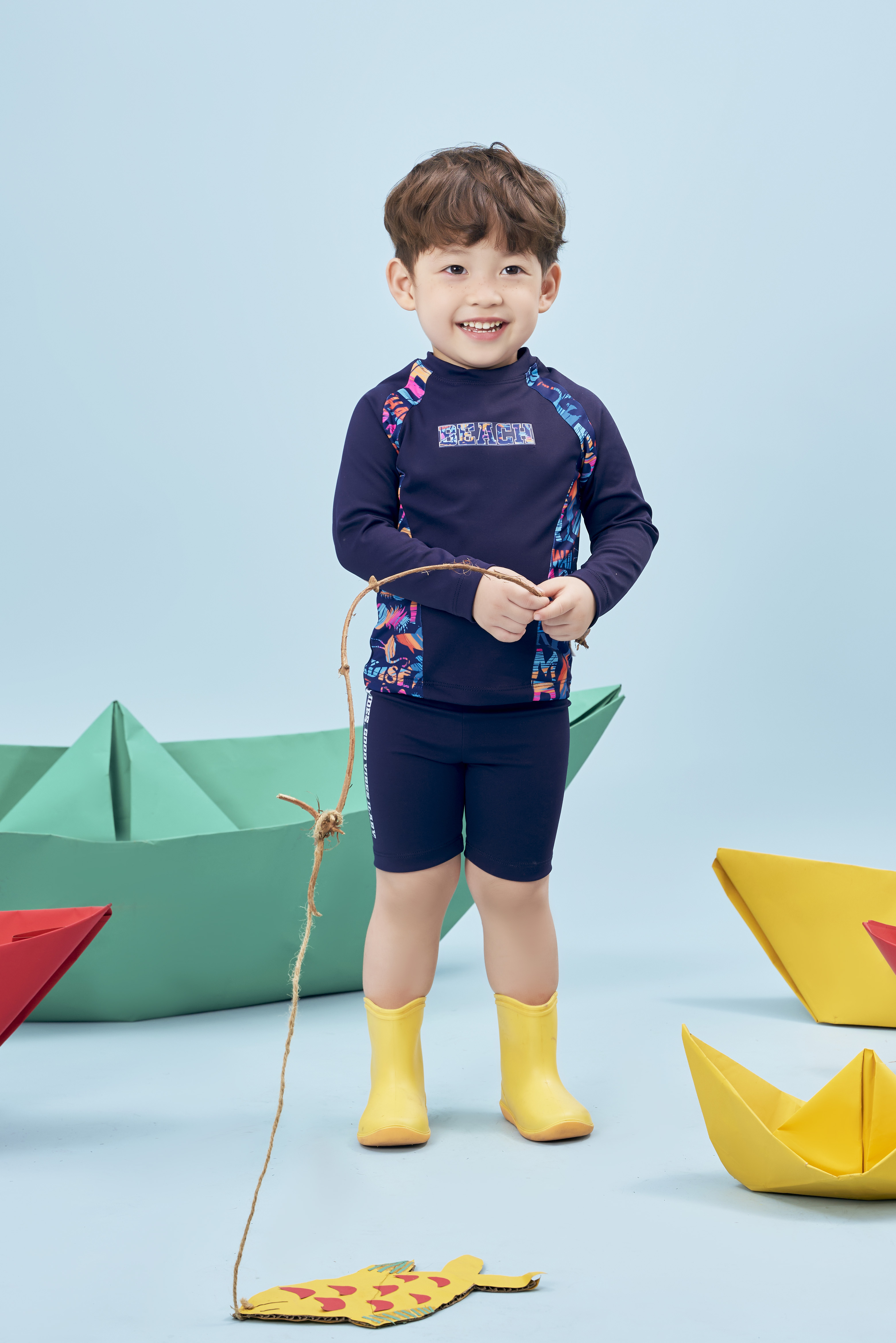 Bộ bơi rời áo phối hoạ tiết sườn