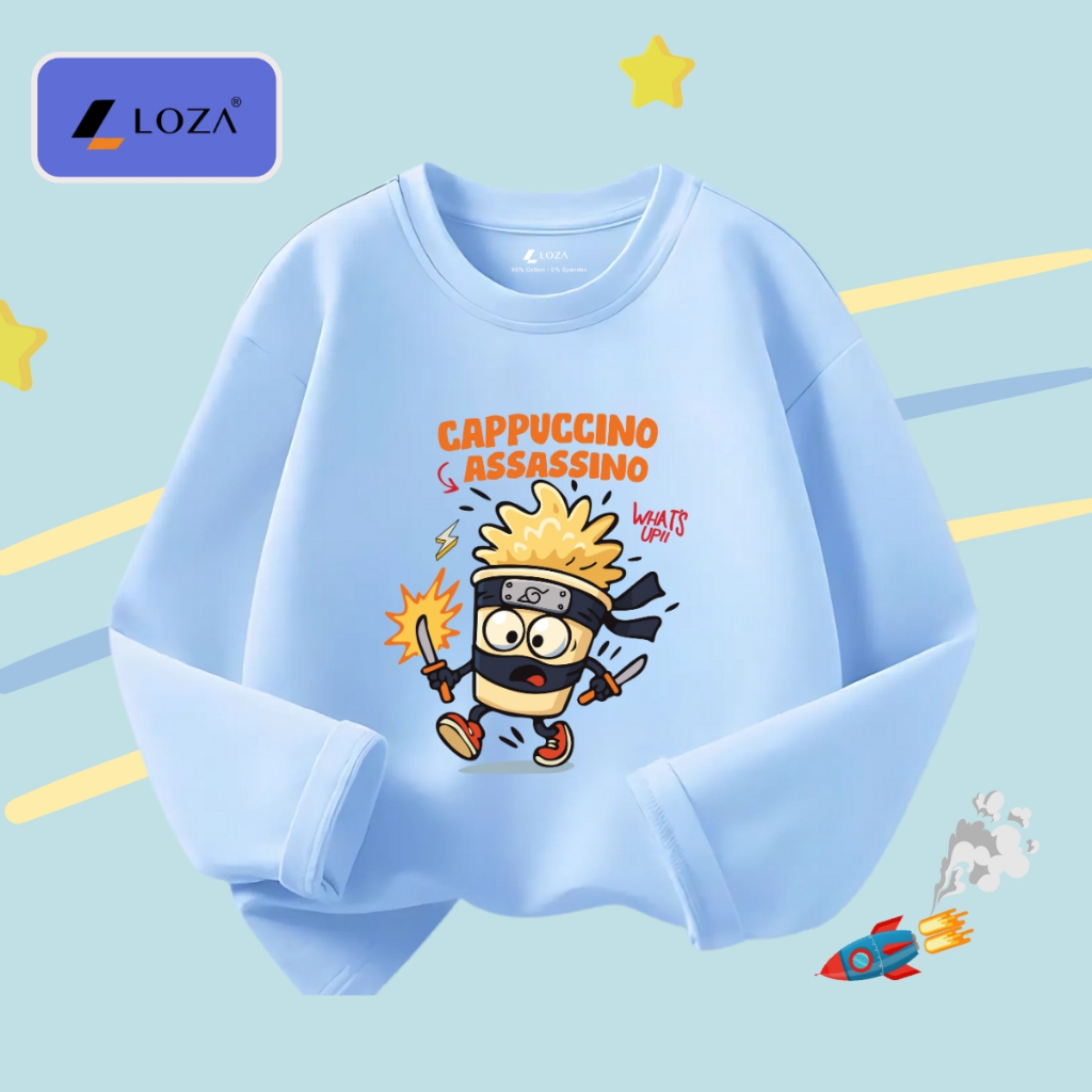 Áo thun dài tay bé trai in Brainrot Cappuccino,Tralalero Tralala - Áo thu đông trẻ em Loza Kids KT004_thumbnail_14