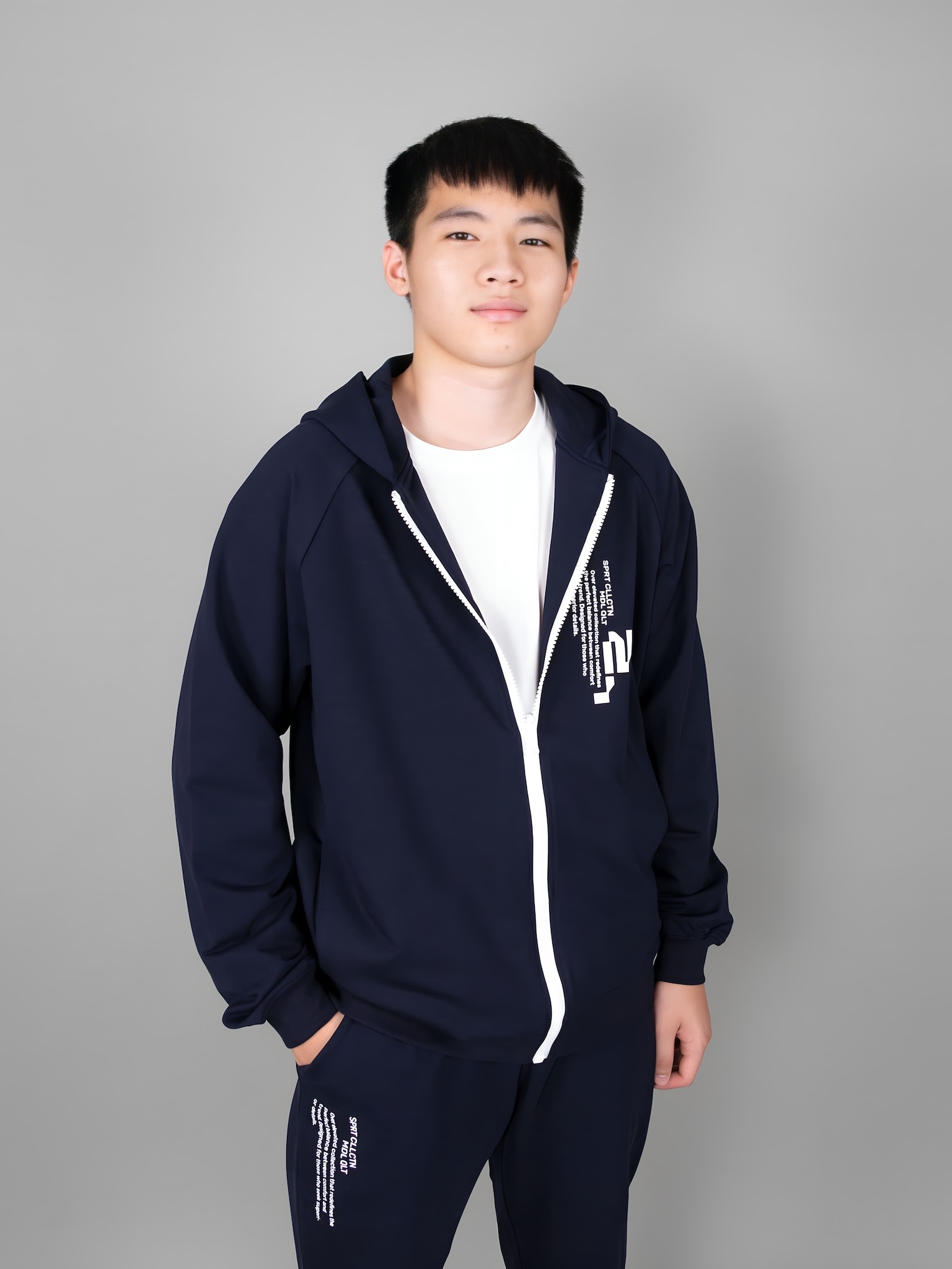 Áo khoác nỉ navy in chữ trắng