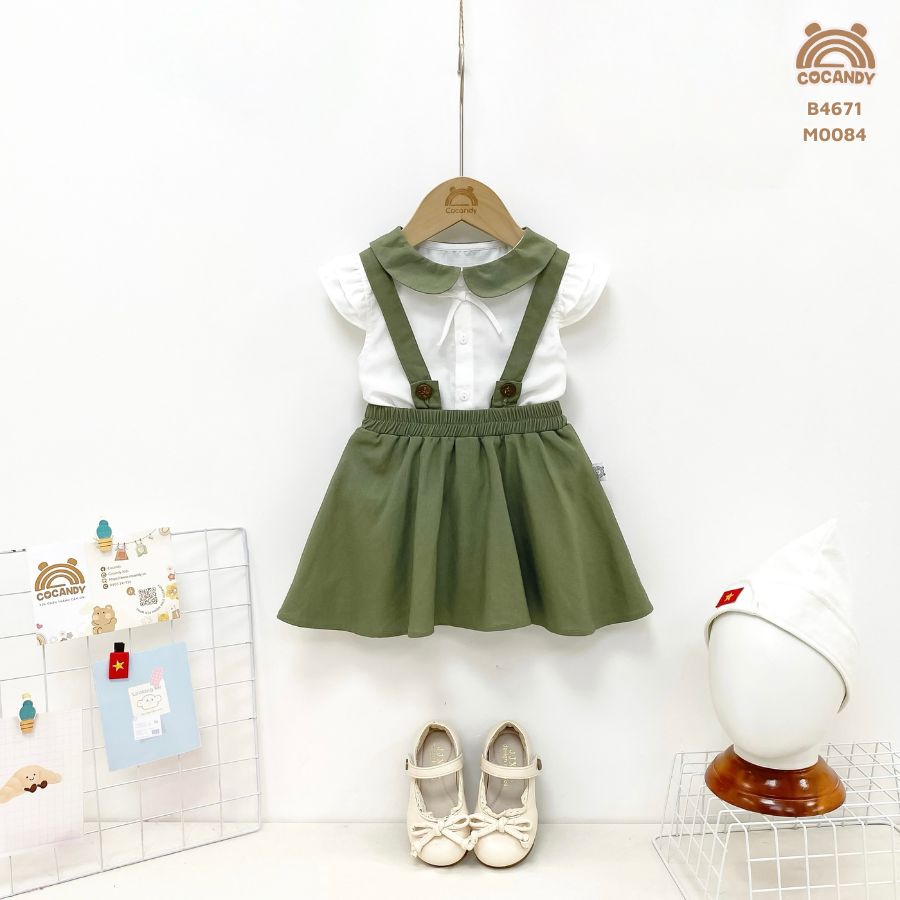 Bộ yếm váy XANH RÊU bé