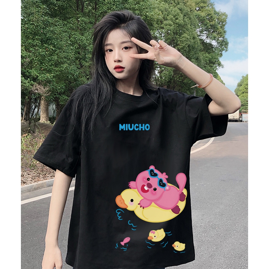 Áo thun Loopy Hải Ly local brand form rộng ATD675 Miucho cotton cổ tròn in mix_thumbnail_4