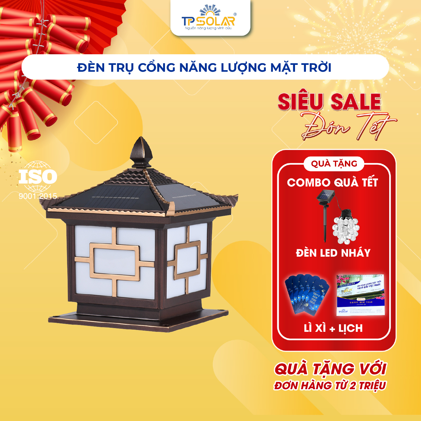 Đèn trụ cổng mái ngói nâng cấp năng lượng mặt trời (TP.TC01.25/ TP.TC01.30)