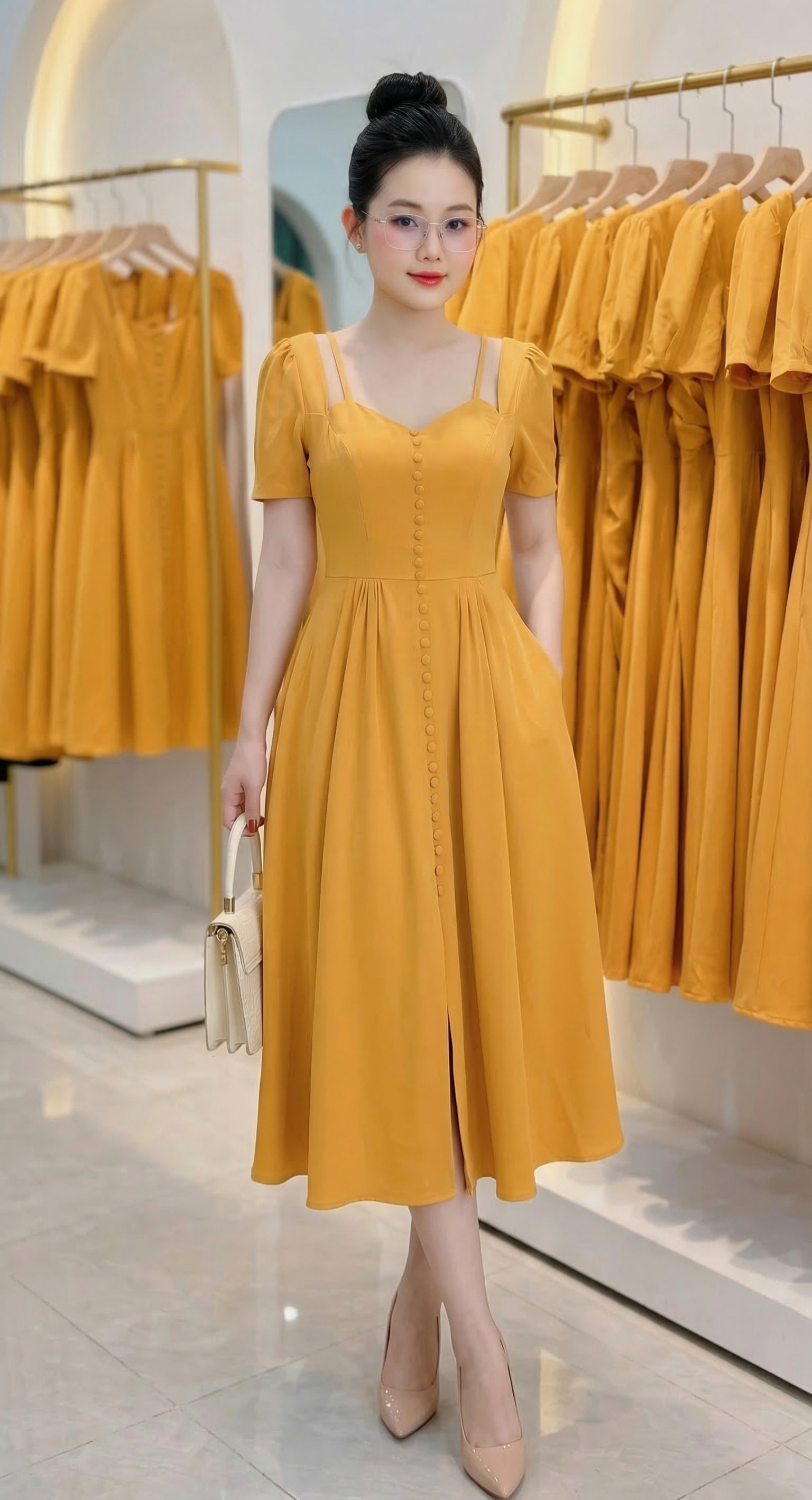 Đầm xòe tiểu thư tay con cut out đính nút_thumbnail_5