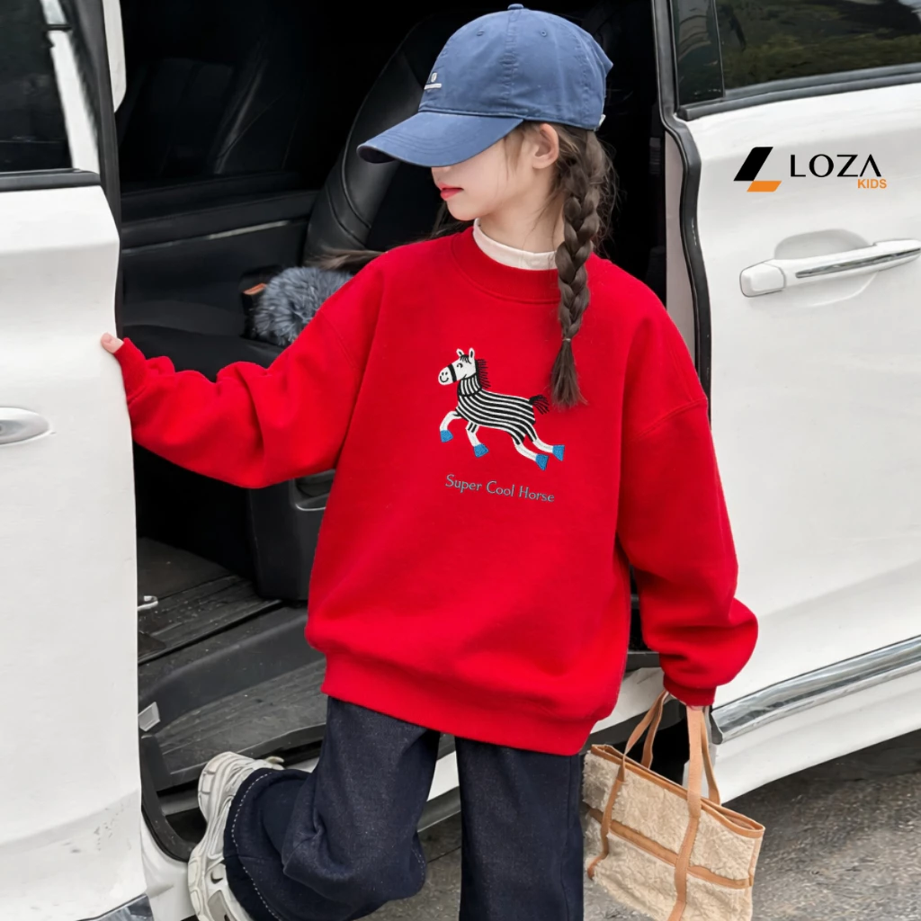 Áo nỉ sweater bé trai, bé gái hình ngựa Tết 2026 - Loza Kids IN3576 IN3576