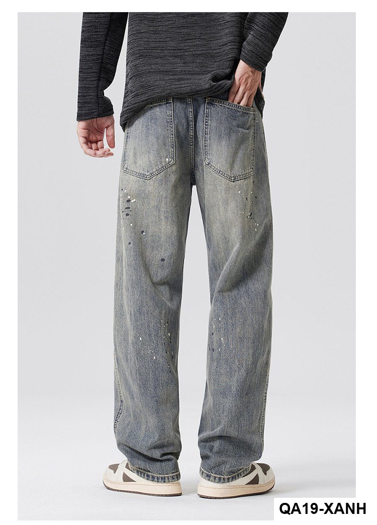 Mùa thu đông Mỹ đường phố cao cấp đau khổ bắn mực giặt quần jean nam hợp thời trang phù hợp với ống rộng quần dài bán buôn_thumbnail_5