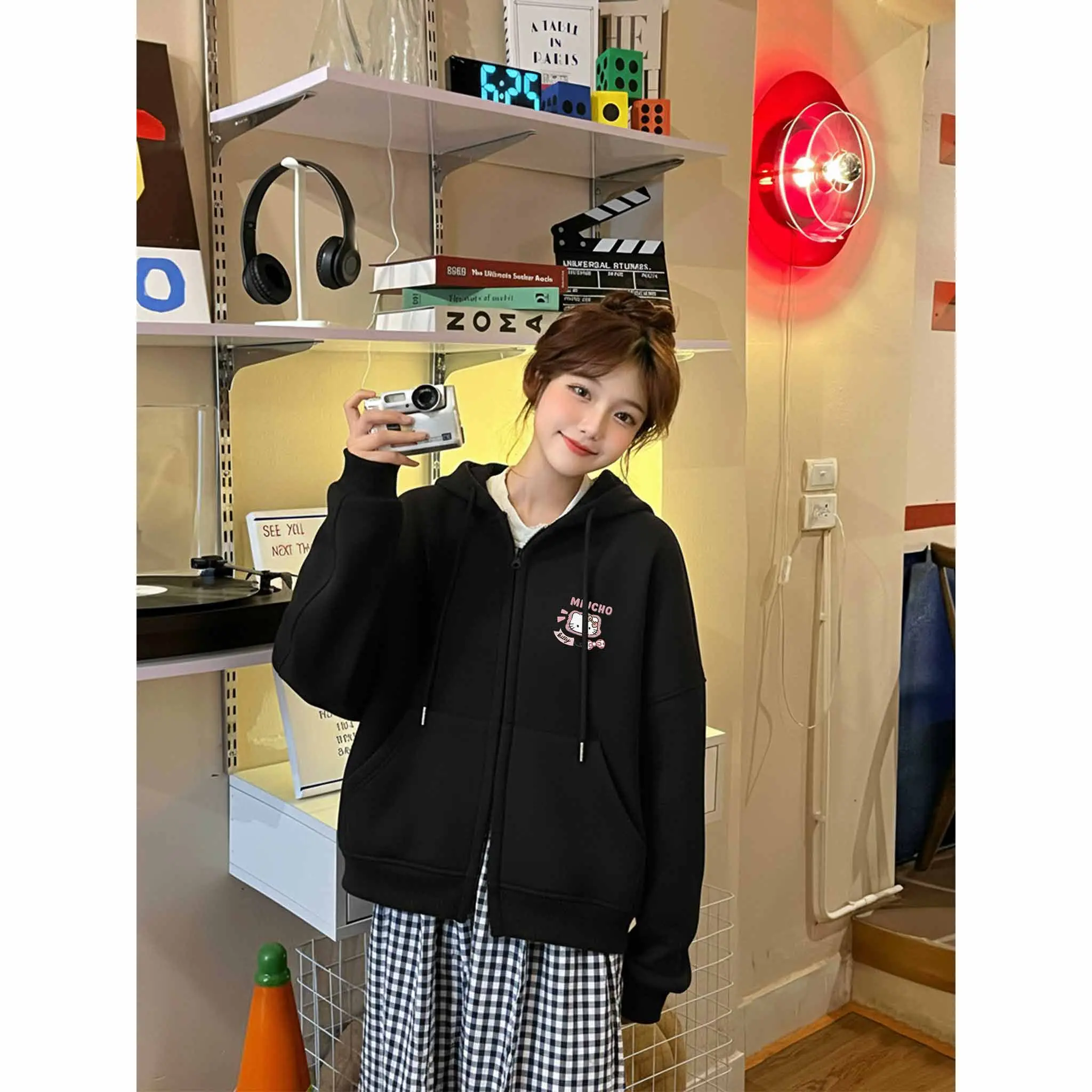 Áo hoodie zip nữ form boxy Miucho nỉ 2 da dày dặn thoáng mát hoạt hình Kitty dễ thương in mix 2823_thumbnail_6