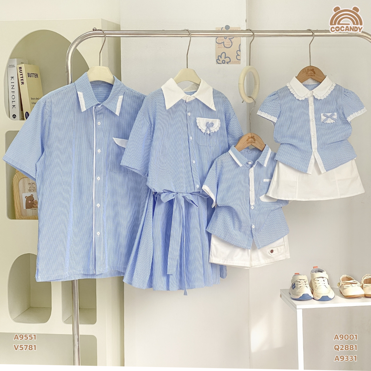 Áo cộc kẻ XANH sơ mi NAM