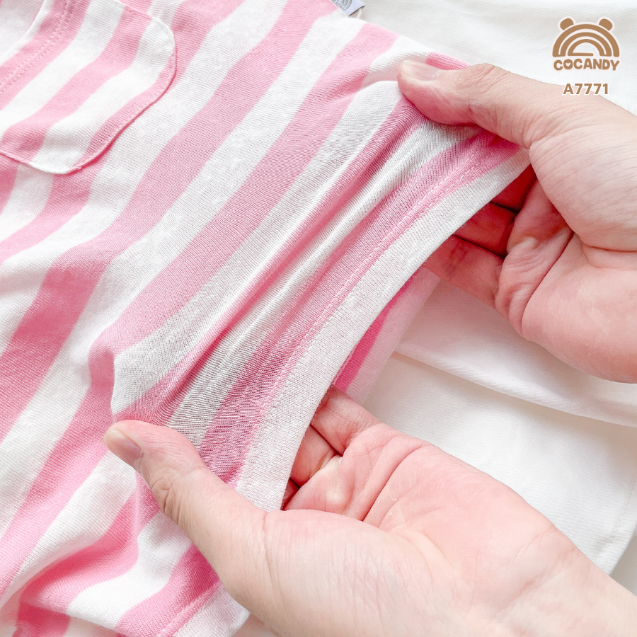 Áo cộc kẻ HỔNG TRẮNG phối túi ngực COCANDY_thumbnail_3