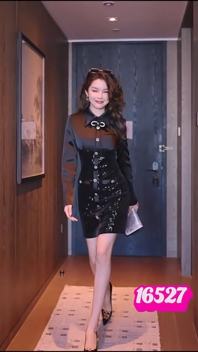 16527-Đầm body tay dài phối kim sa kết  nút ( lụa,kim sa)_thumbnail_0