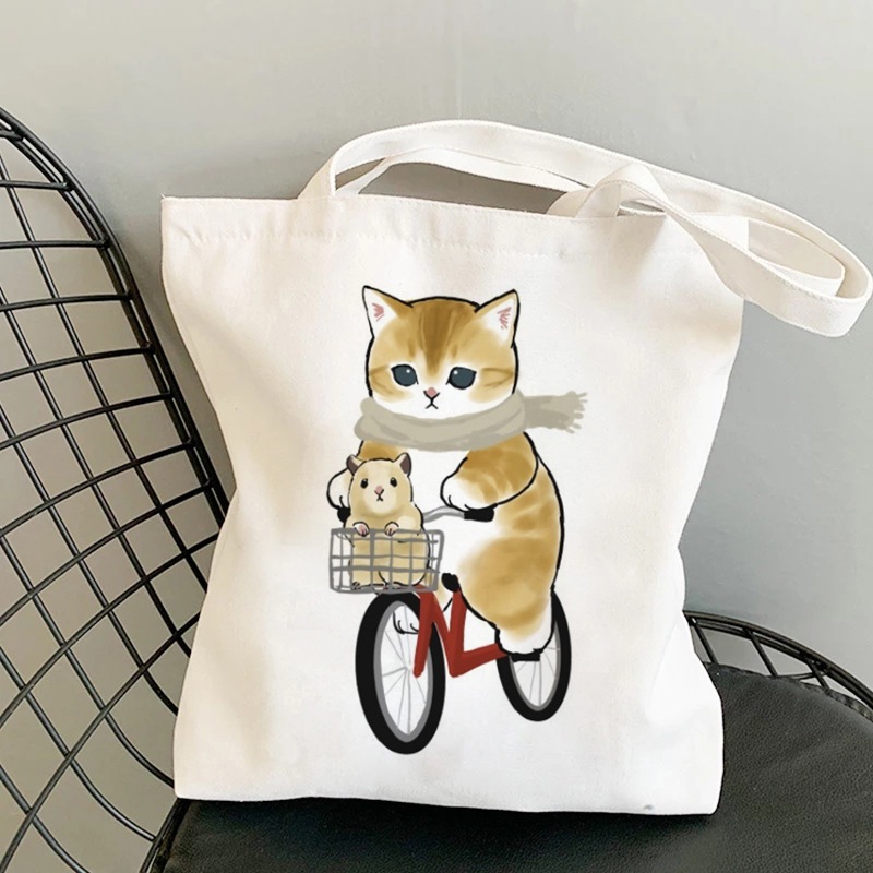 Túi tote phong cách Hàn Quốc in hình mèo - Túi vải canvas kích thước 33x37cm đựng vừa A4 và laptop - TOTE09_thumbnail_1
