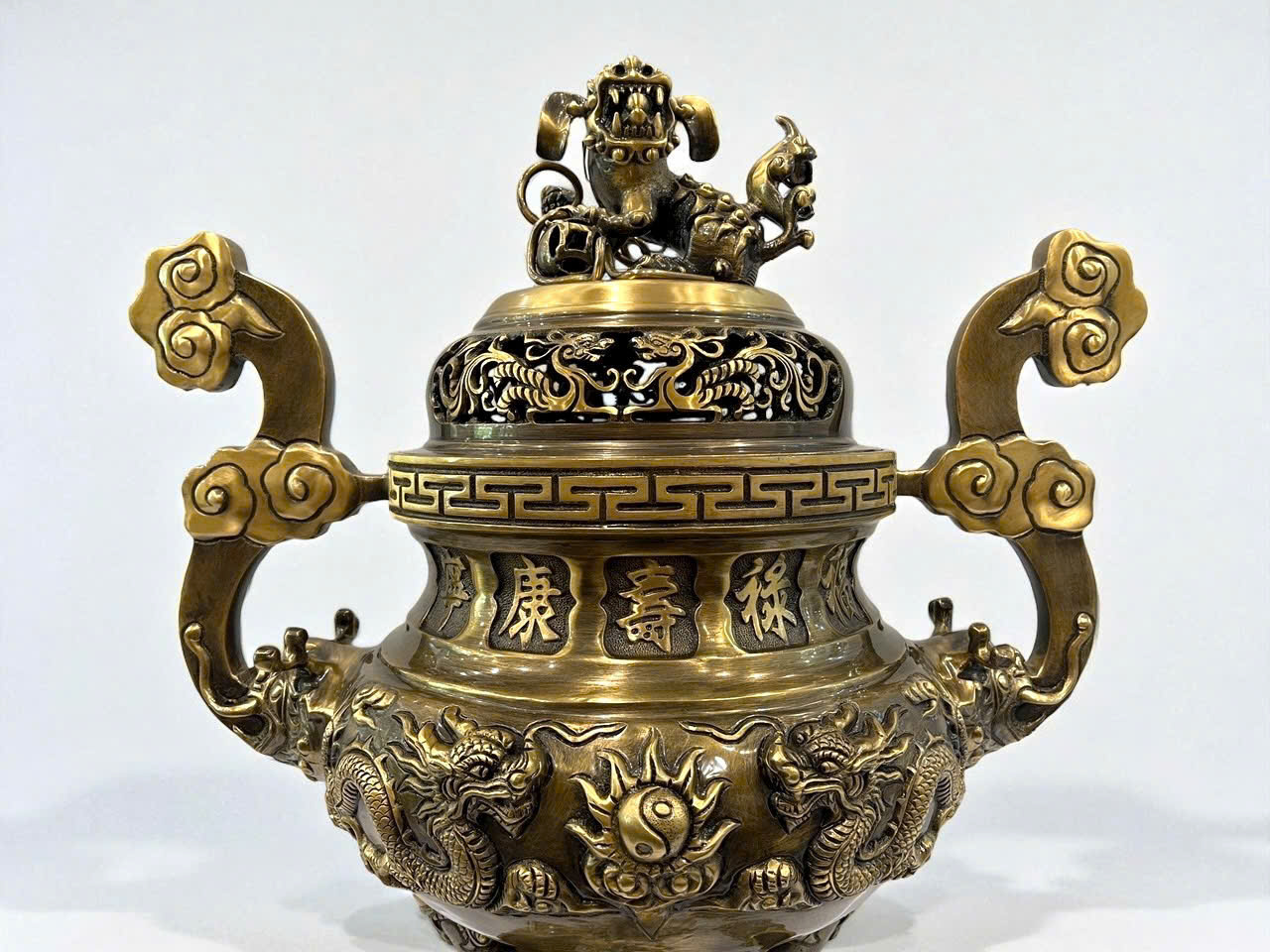 Bộ ngũ sự rồng đúc đồng vàng màu giả cổ cao 70cm _thumbnail_3