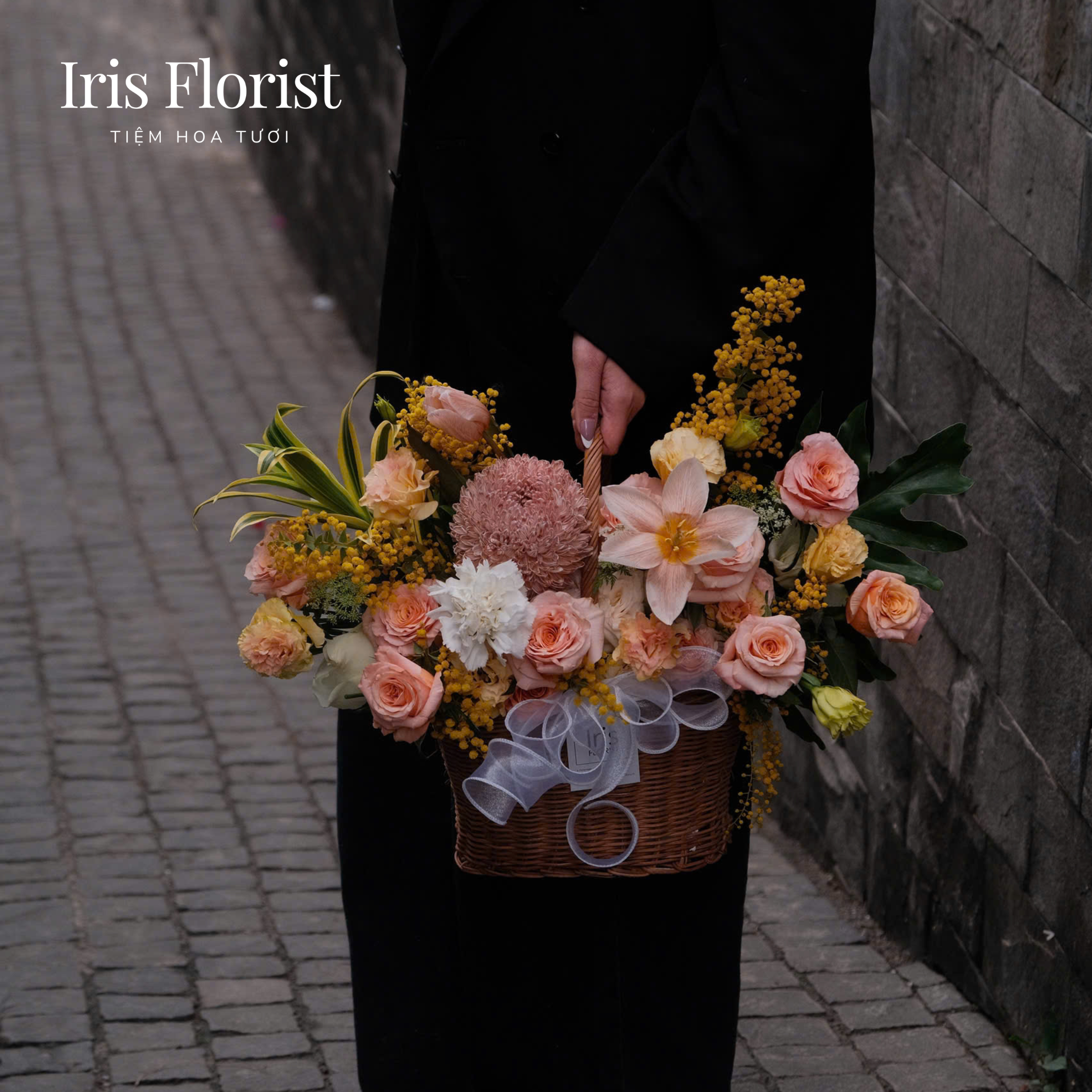 Giỏ hoa mây - Tone Nâu Cafe