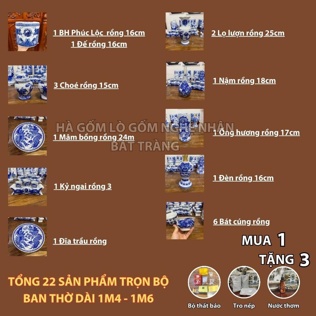 HG288 Đồ Thờ Cúng Bộ 22 món ban thờ 1M4 - 1M6 men lam nghệ nhân Bát Tràng chế tác TẶNG Thất Bảo, Tro Nếp_thumbnail_1