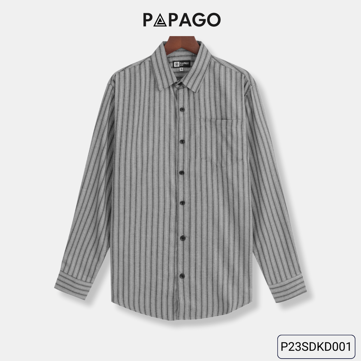 Áo sơ mi nam trung niên PAPAGO tay dài lai bầu vải xô đũi kẻ dọc - P23SDKD001_thumbnail_13