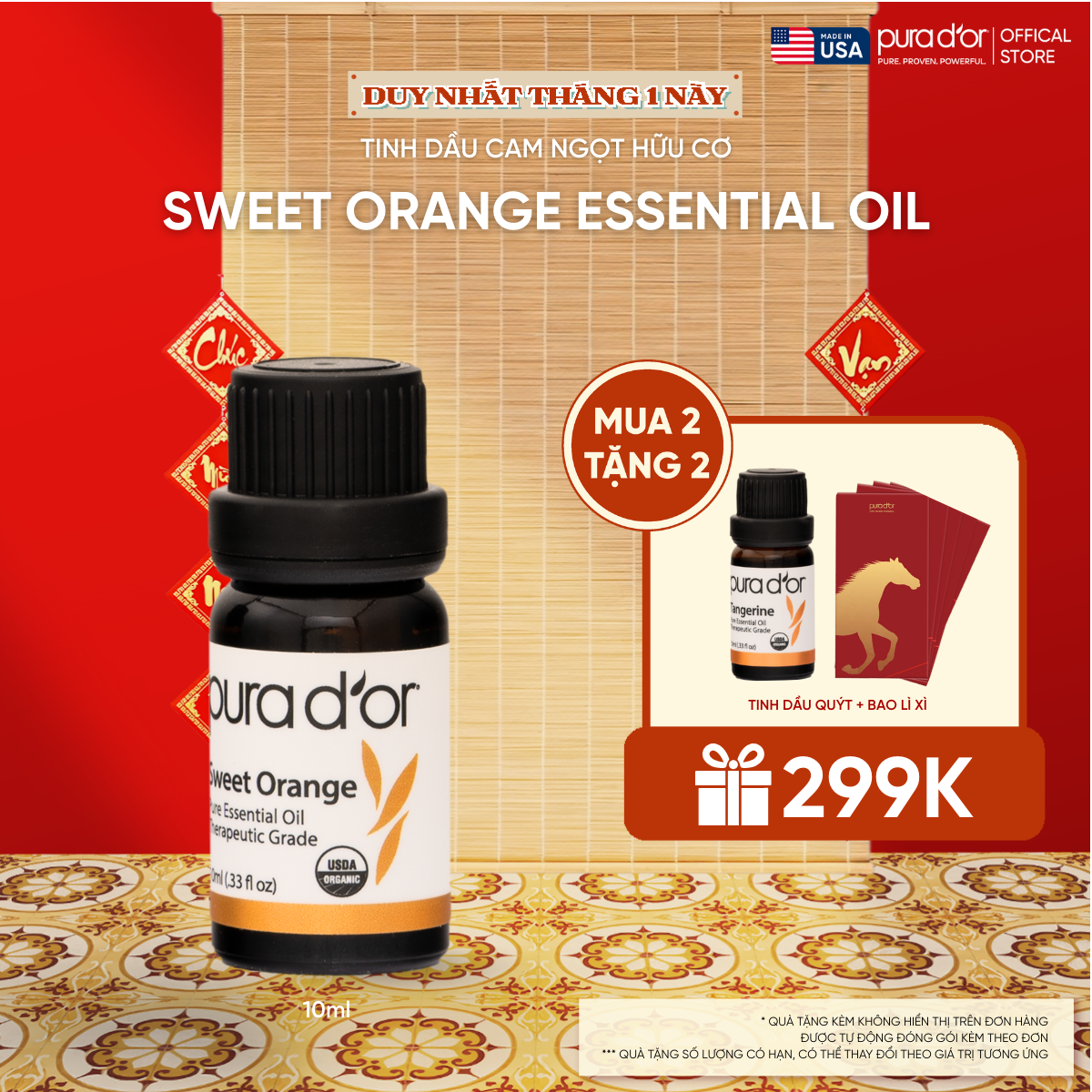 Tinh Dầu Cam Ngọt Hữu Cơ PURA D’OR Therapeutic Grade Sweet Orange Essential Oil 10ml_thumbnail_0