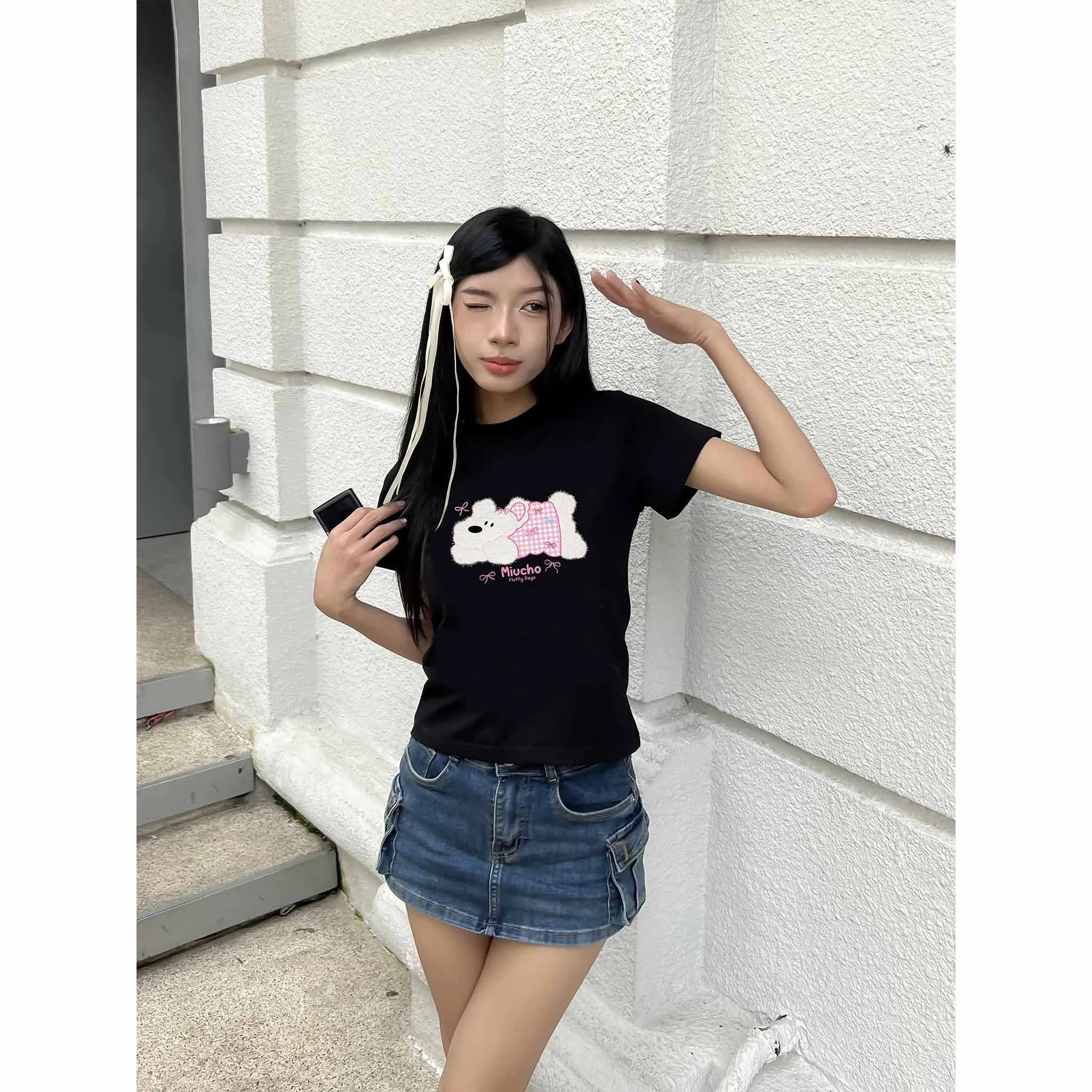 Áo baby tee nữ dễ thương in mix 2519 Miucho vải cotton co giãn thoáng mát cổ tròn tay ngắn_thumbnail_5