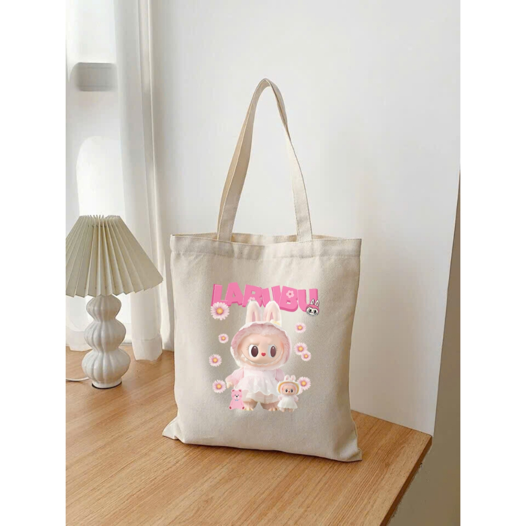Túi tote Labubu vải canvas có túi phụ phong cách Hàn Quốc kích thước 33x37c đựng vừa A4 và laptop  - TOTE01_thumbnail_7