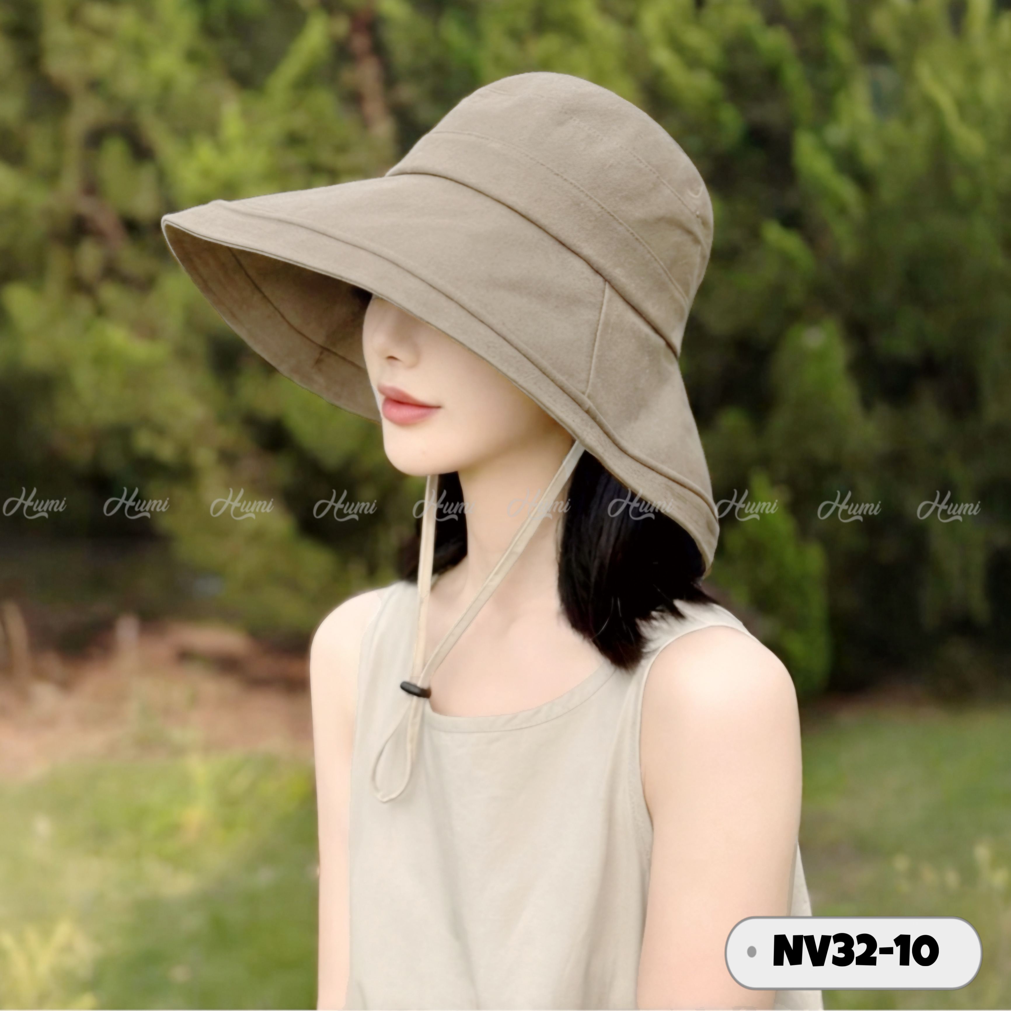 MŨVẢI COTTON-LINEN RỘNG VÀNH (NV32-10 NÂU)