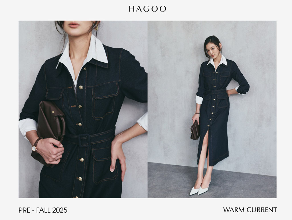 Thiết kế váy suông dáng dài tay cùng hàng khuy kim loại tạo điểm nhấn vừa cổ điển vừa hiện đại