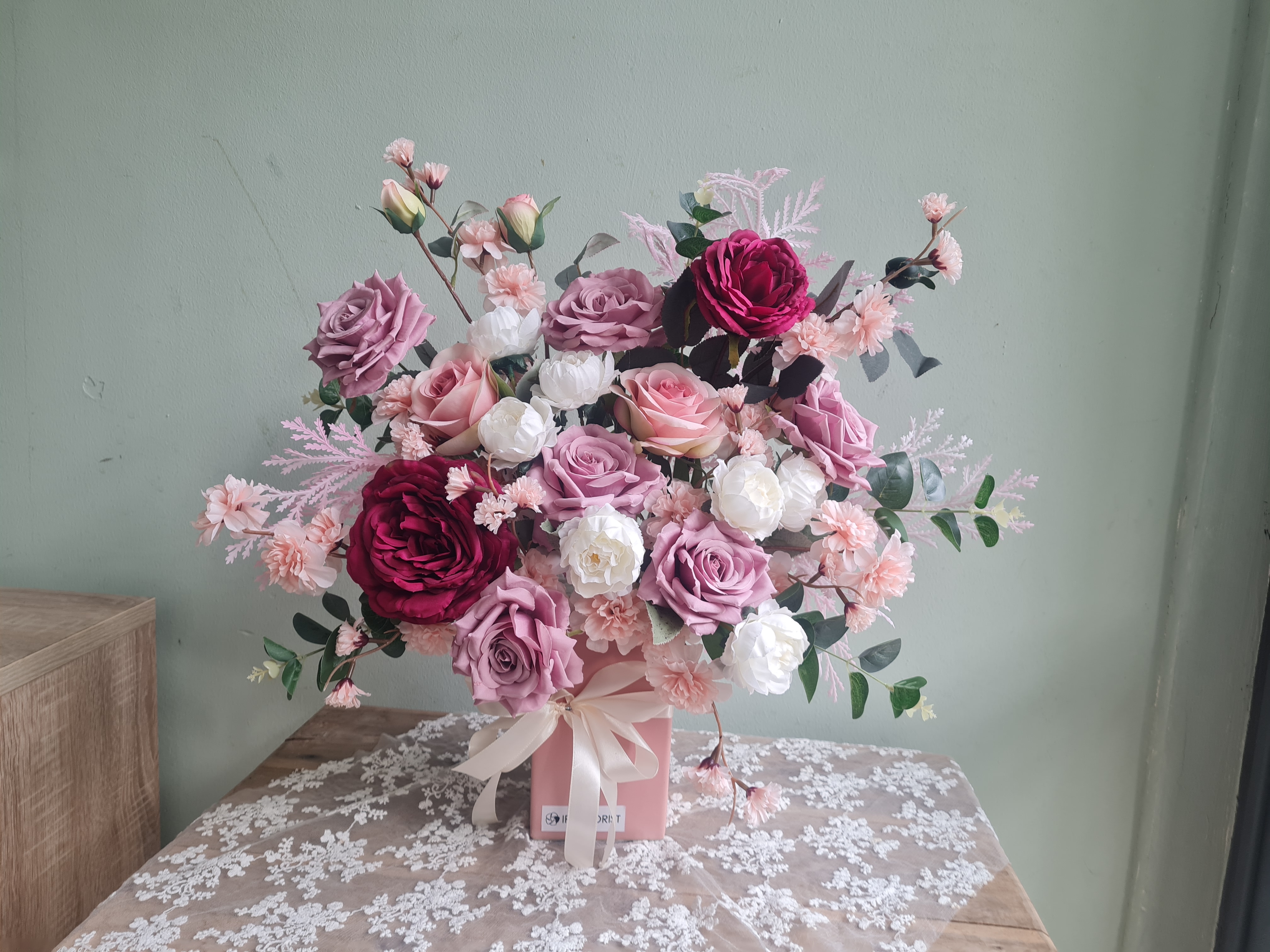 Bình hoa lụa tone Hồng vỏ đỗ - Size M - 1 mặt