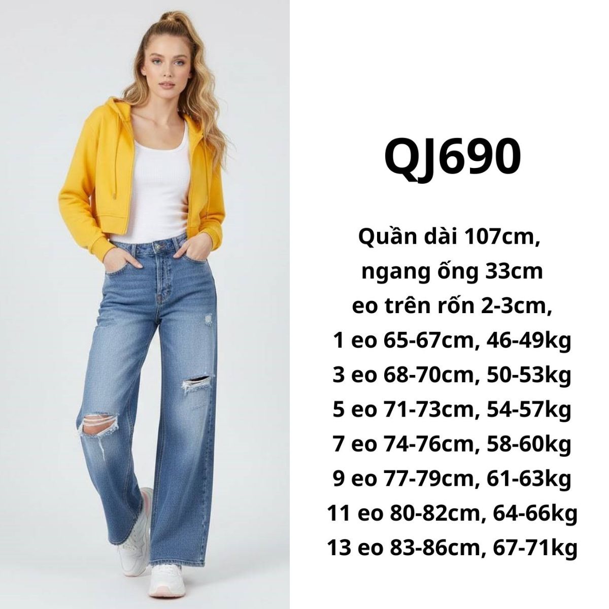 QJ690 - QUẦN JEAN 5 NÚT RÁCH GỐI