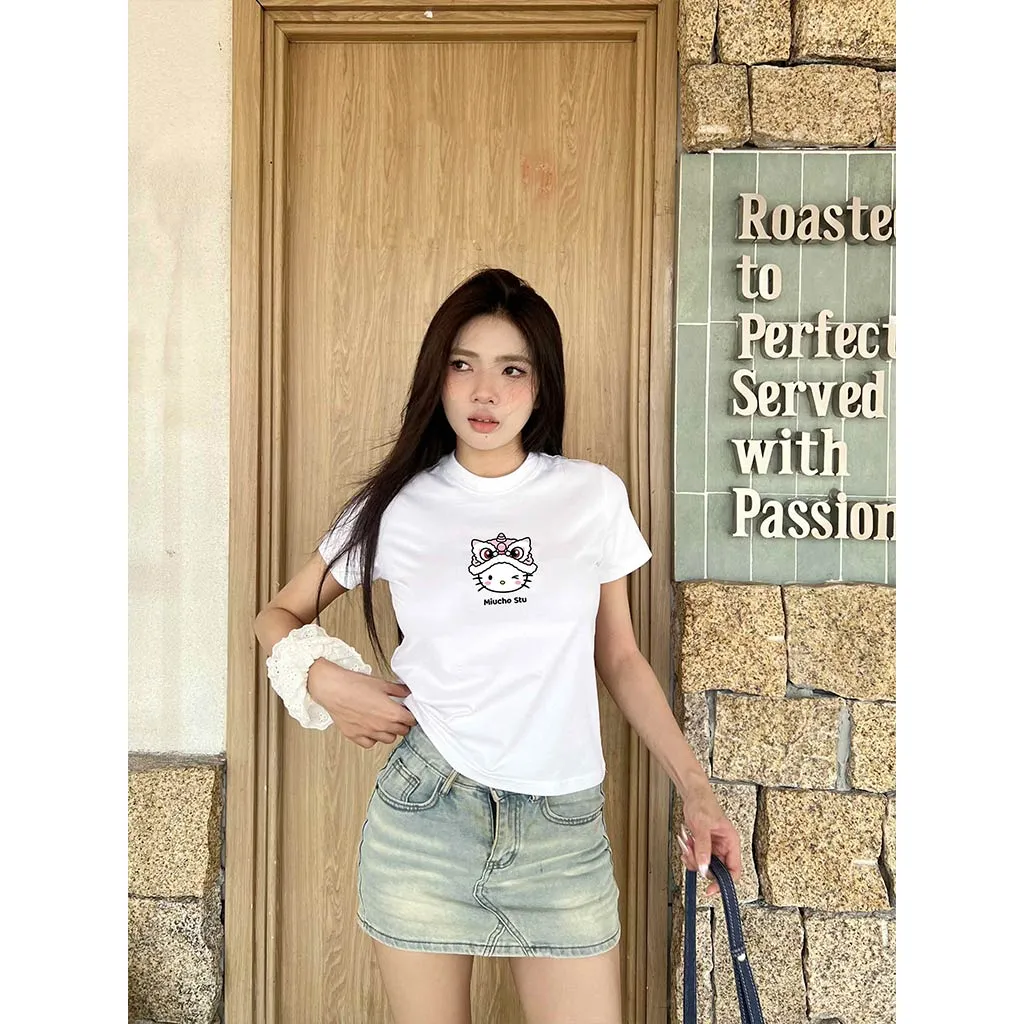 Áo thun Tết form baby tee nữ Miucho vải cotton co giãn thoáng mát hình Kỳ Lân in mix 2924_thumbnail_2