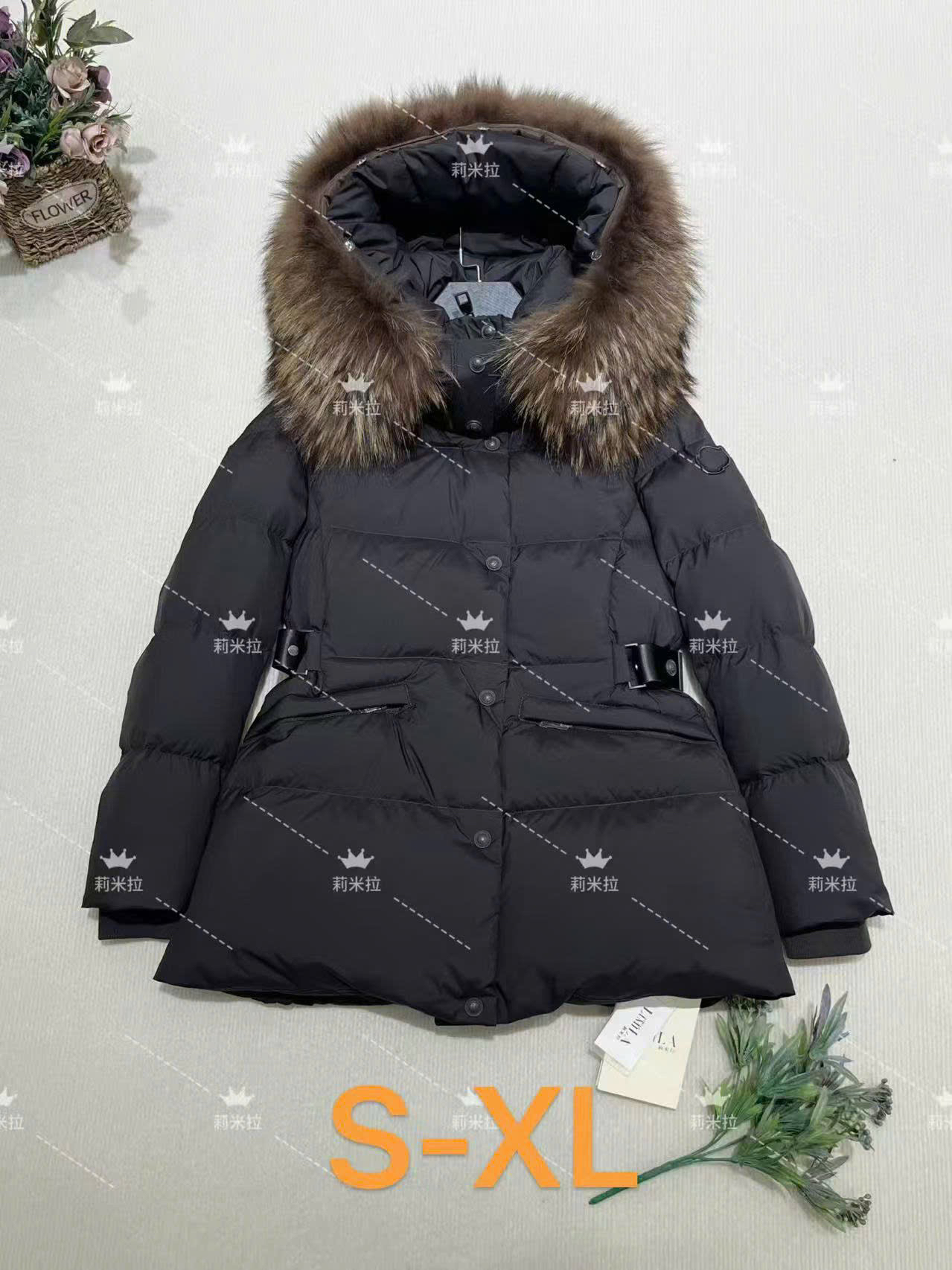 Áo phao mũ lông Đen - K23