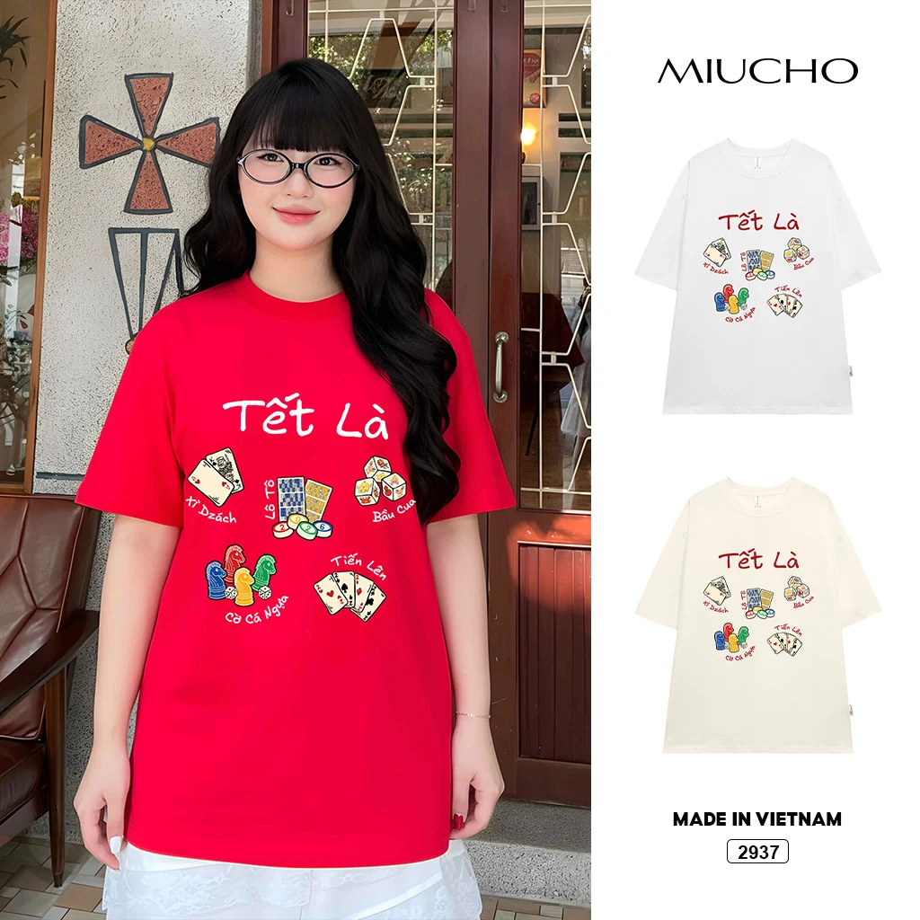 Áo thun Tết Bính Ngọ 2026 form rộng Miucho chất thoáng mát dày dặn hình sắc nét in mix 2937