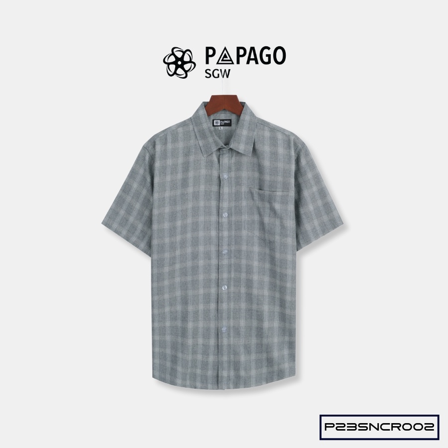 Áo sơ mi nam trung niên PAPAGO tay ngắn lai ngang sọc caro vải xô đũi - P23SNCR002_thumbnail_9