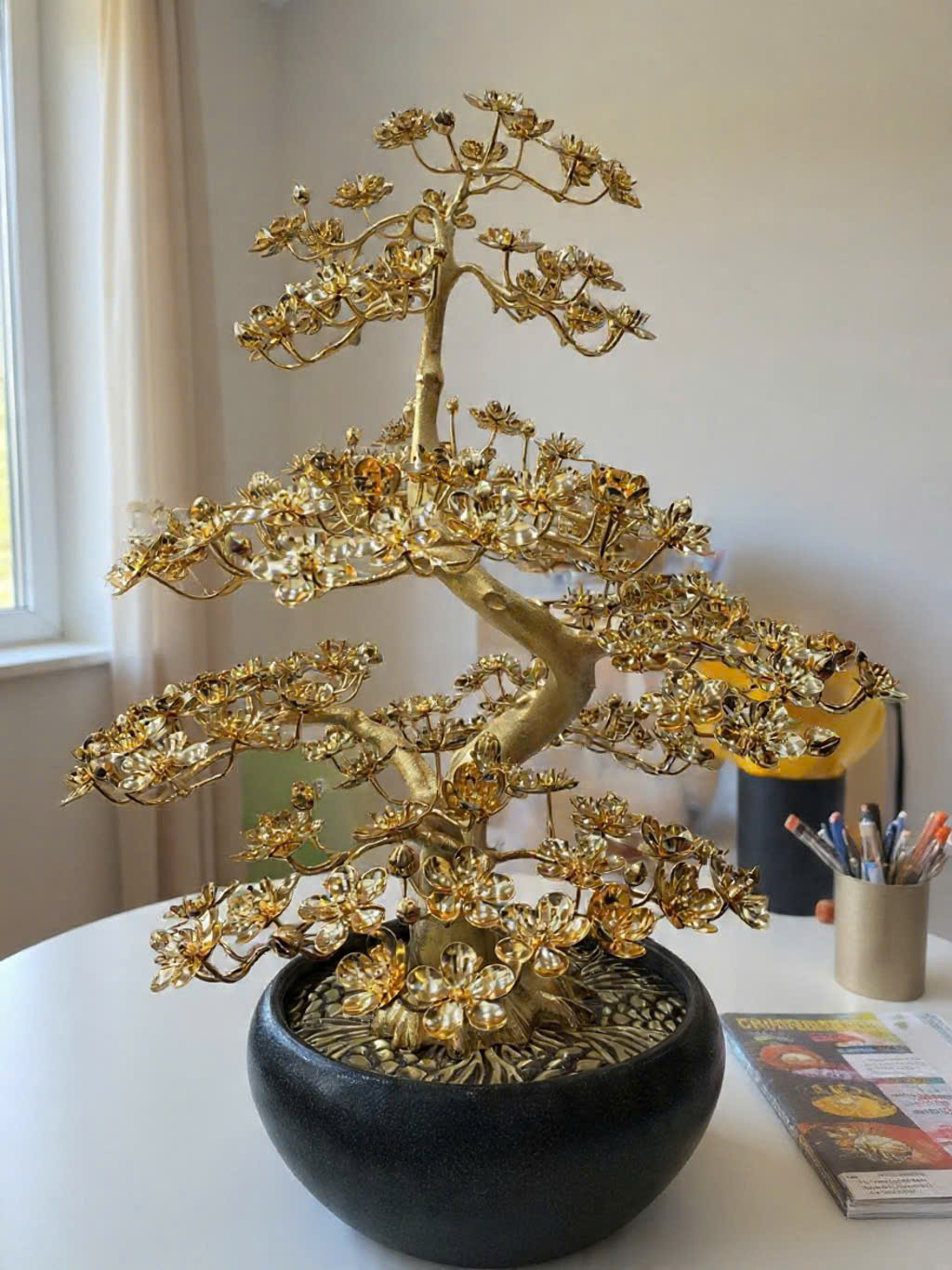 Cây hoa mai bằng đồng mạ vàng 24k cao cấp 