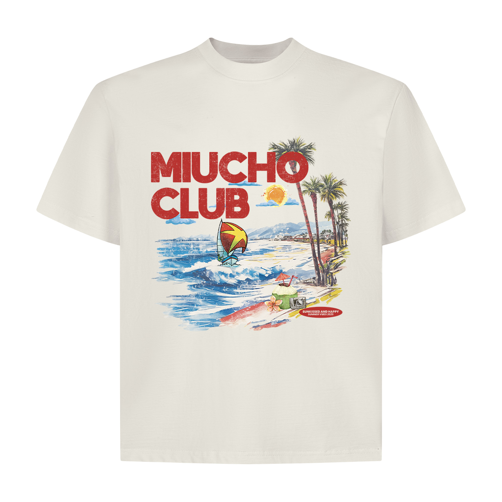 Áo thun boxy summer season 2122 Miucho cổ tròn vải cotton 2c 250gsm đứng form in mix