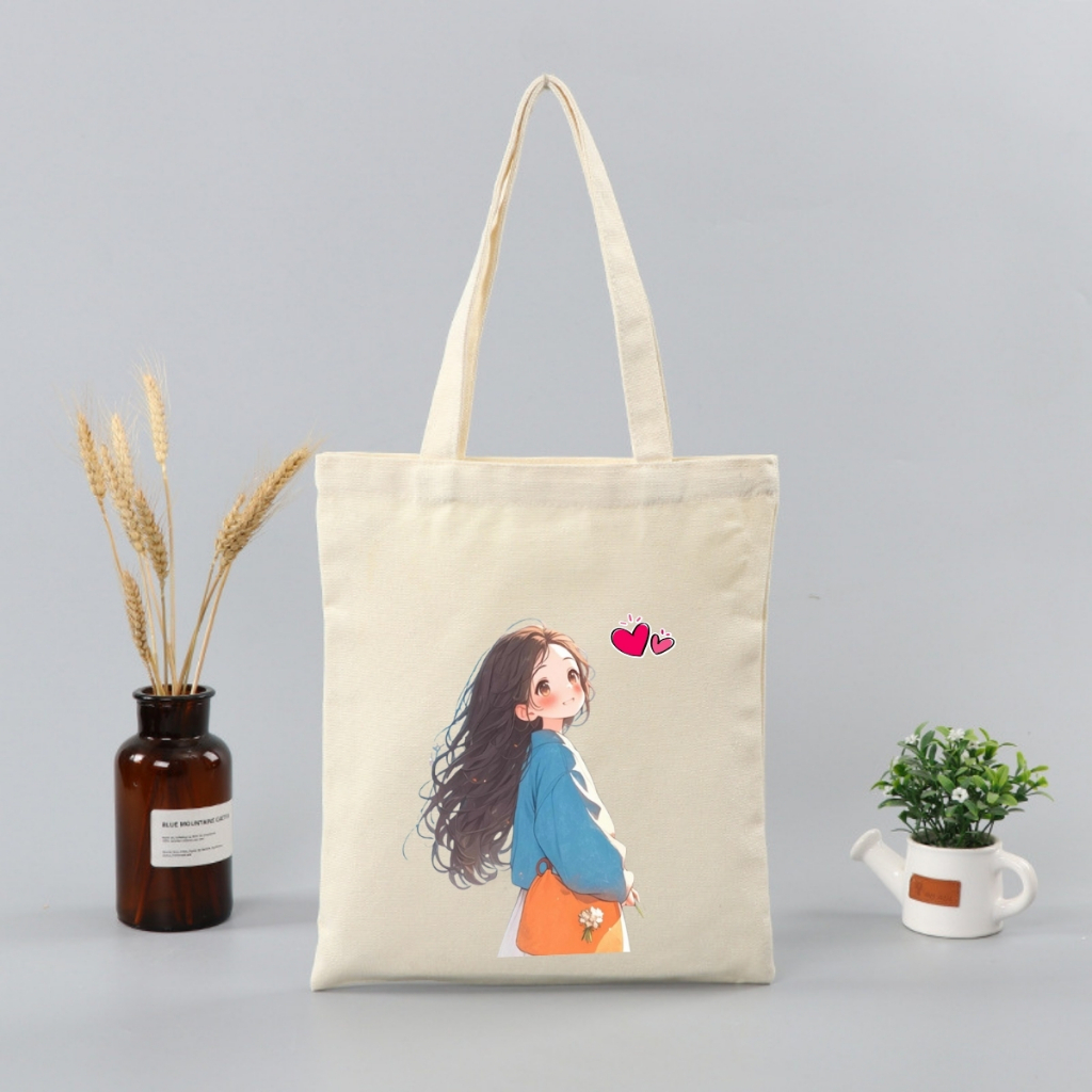 Túi Tote BST cô gái  - Túi vải canvas có túi phụ và khoá kéo đựng vừa A4 và laptop (33x37cm) - TOTE28_thumbnail_3