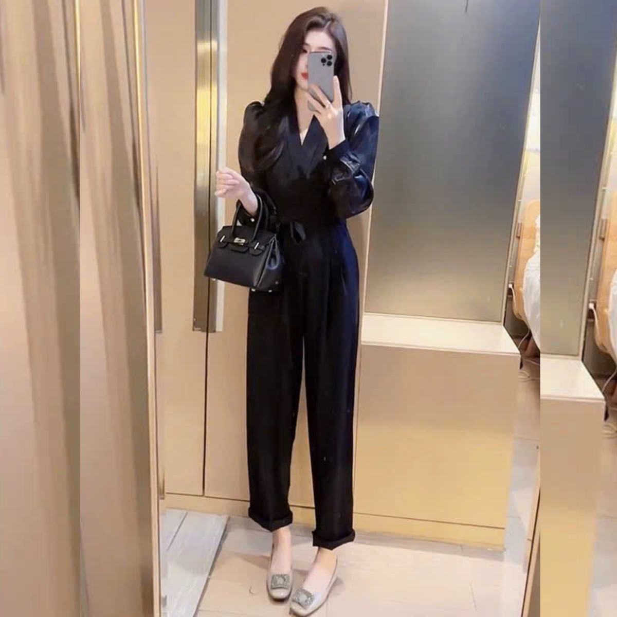 Jumpsuit dành cho nữ thời trang thắt eo khí chất áo liền quần tay phồng_thumbnail_0